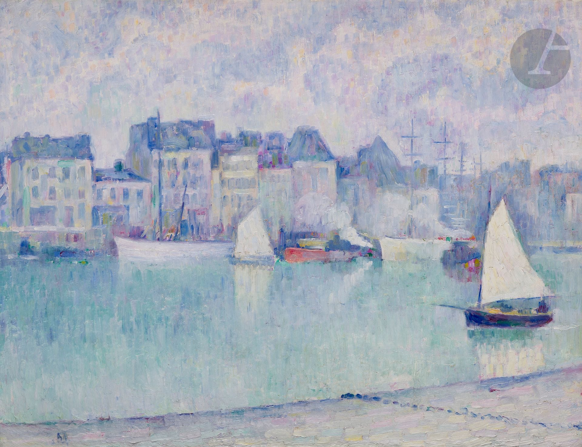 Jean METZINGER (1883-1956)
Vue de quais, vers 1904
Huile sur toile.
Monogrammée en bas à gauche.
45 x 60 cm

Provenance : 
- Collection de la Peau de l'Ours, Paris. Probablement acquis directement auprès de l'artiste.
- Deuxième vente - privée - Collection de la Peau de l'Ours, chez le baron Ancey de Gurnieu, Paris, 15 mars 1914, catalogue, n° 30, non reproduit (fragments d'étiquette sur le châssis).
- Collection Jacques Raynal, Paris. Acquis lors de cette dernière. Par descendance.

Nous remercions l'Association Défense et Promotion de l'Œuvre de Jean Metzinger d'avoir confirmé l'authenticité de cette œuvre. Cette œuvre sera incluse dans l'édition révisée du volume I du Catalogue Raisonné de l'artiste.