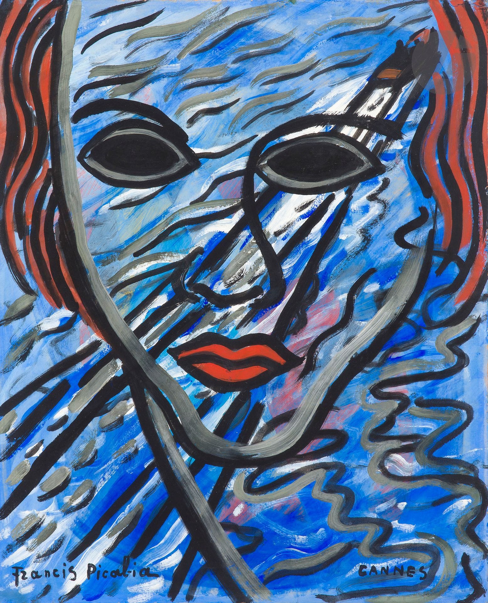 Francis PICABIA (1879-1953)
Visage ou Cannes, vers 1939
Huile et gouache sur carton.
Signée en bas à gauche.
Située " Cannes " en bas à droite.
46 x 38 cm

Provenance : 
- Collection Robert Dumas, Calamane et Cannes. Don de l'artiste.
- Collection René Darses, Cannes.
- Collection Marc-Geoffroy Ducoté, Cannes.
- Collection particulière, France.
- Collection particulière, France.

Exposition : 
Francis Picabia, Musée des Beaux-Arts, Nîmes, 11 juillet-30 septembre 1986, catalogue, n° 105, reproduit.

Bibliographie : 
William A. Camfield, Beverley Calté, Candace Clements, Arnauld Pierre, Donald Pistolesi et Jean-Léon Muller, Francis Picabia : catalogue raisonné. Volume III, 1927-1939, Bruxelles, Mercatorfonds, 2019, n° 1601, reproduit.

Un certificat du Comité Picabia, en date du 9 octobre 2012, sera remis à l'acquéreur. 

Le Catalogue raisonné indique que lors de l'examen de ce tableau par le Comité Picabia en 1995, Olga Mohler Picabia a précisé se souvenir que Picabia l'avait offert au maire de Calamane, qui les avait mariés en 1940.