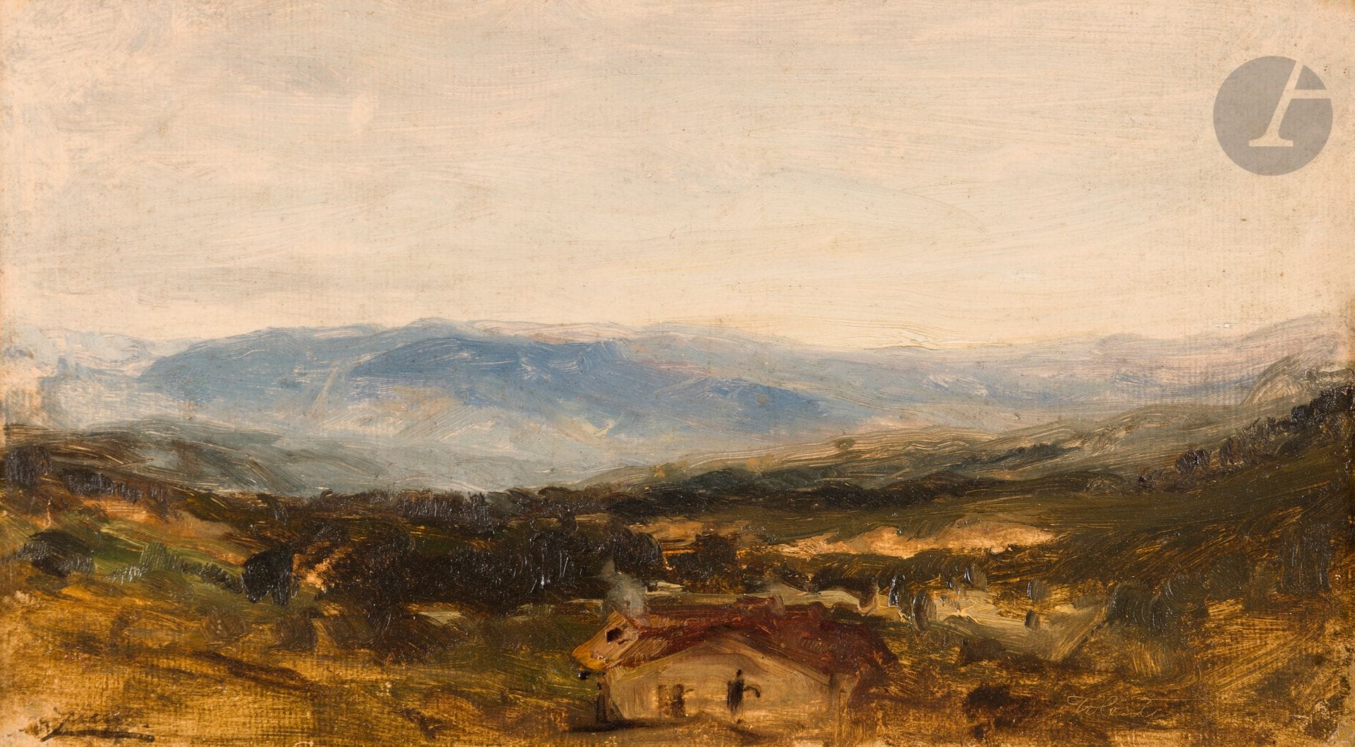 Félix ZIEM (1821-1911)
Vue de Tolentino
Huile sur papier contrecollé sur carton.
Signée en bas à gauche et située "Tolentino" en bas à droite.
20,5 x 35 cm

Provenance : 
Collection de Monsieur R., Paris.
