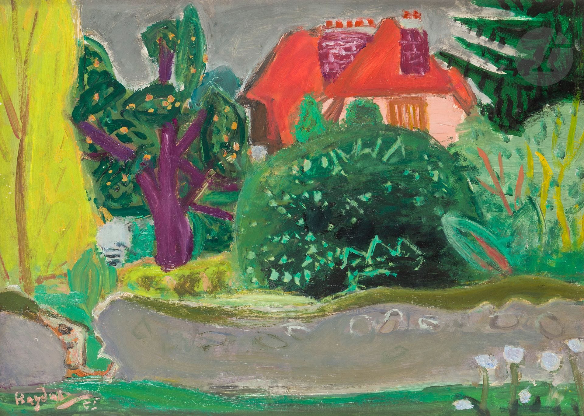 Henri HAYDEN (1883-1970)
Henri Hayden's garden at Reuil-en-Brie as seen from his house, 1955
Oil on paper pasted on panel.
Signed and dated lower left.
32 x 45 cm

Provenance : 
- Pierre Célice Collection.
- Private collection, Paris.

A certificate from Monsieur Pierre Célice will be given to the buyer.
