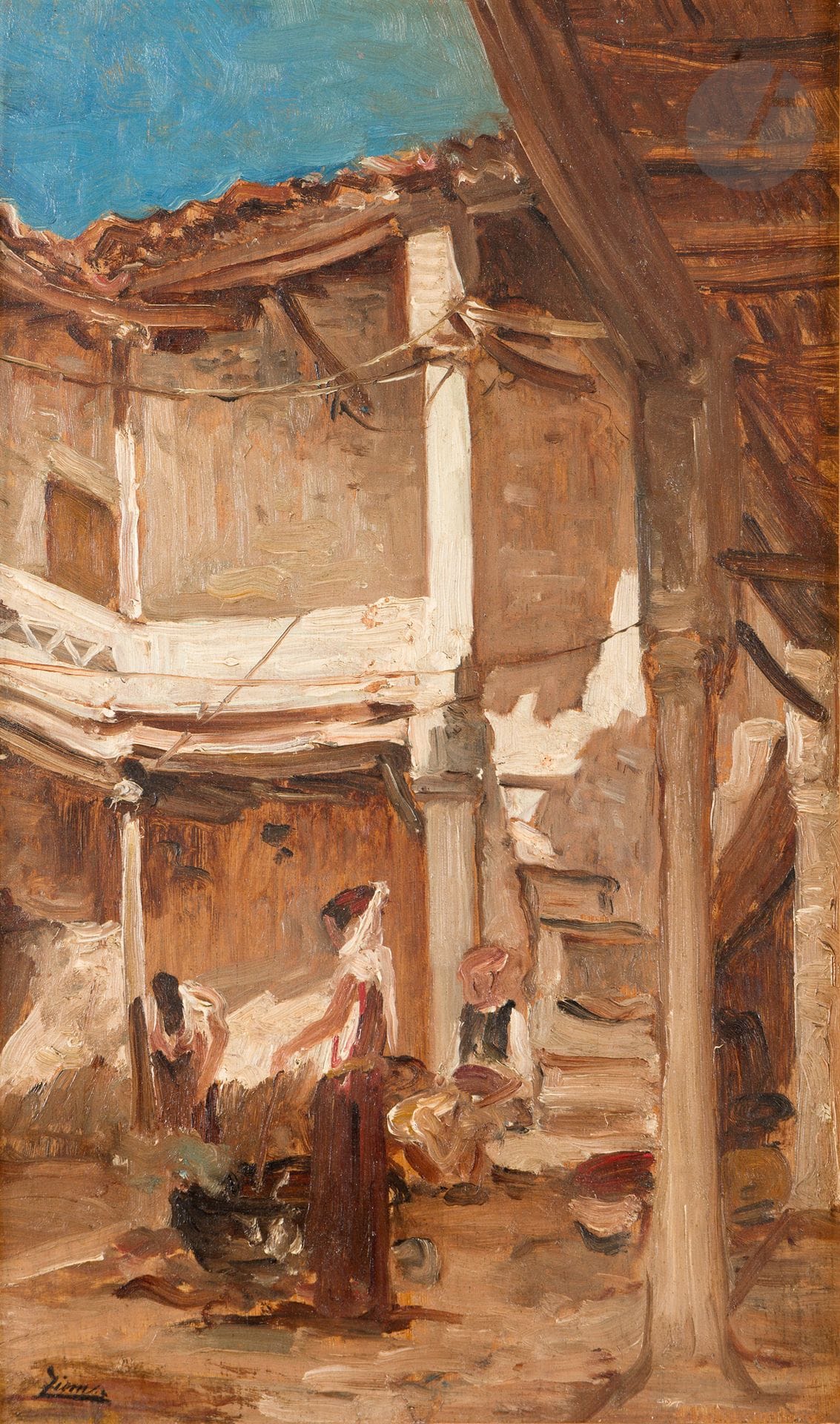 Félix ZIEM (1821-1911)
Italie, dans la cour
Huile sur panneau.
Signée en bas à gauche.
40,5 x 25,5 cm

Provenance : 
Collection particulière, Paris.