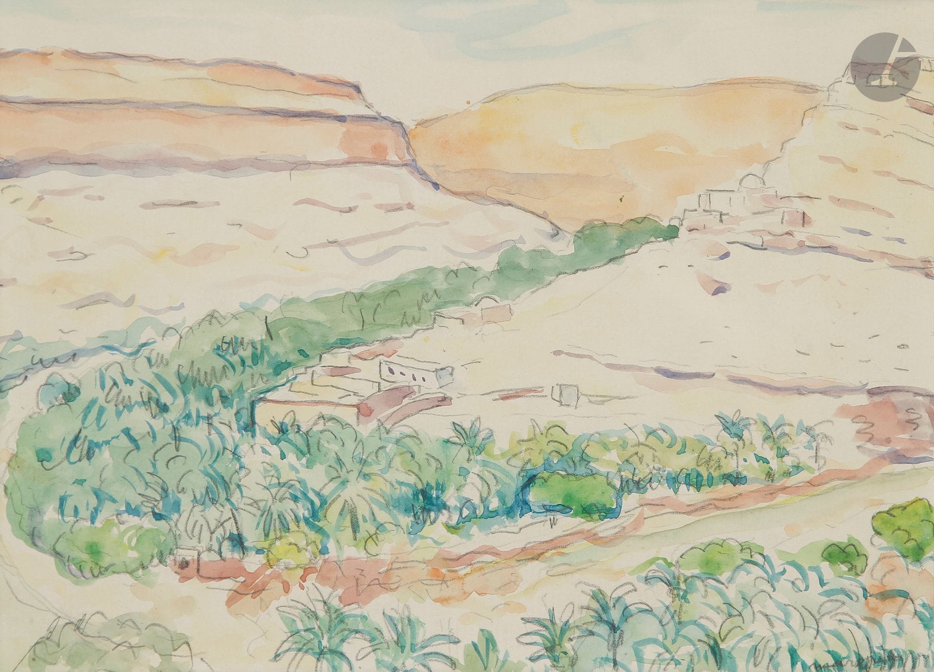 Albert MARQUET (1875 - 1947)
Gorges de Ghoufi (ou Rhoufi), Aurès (Algérie), 1939
Aquarelle.
Signée en bas à droite.
17 x 24 cm 

Un certificat du Wildenstein Institute, en date du 5 novembre 2013, sera remis à l’acquéreur.