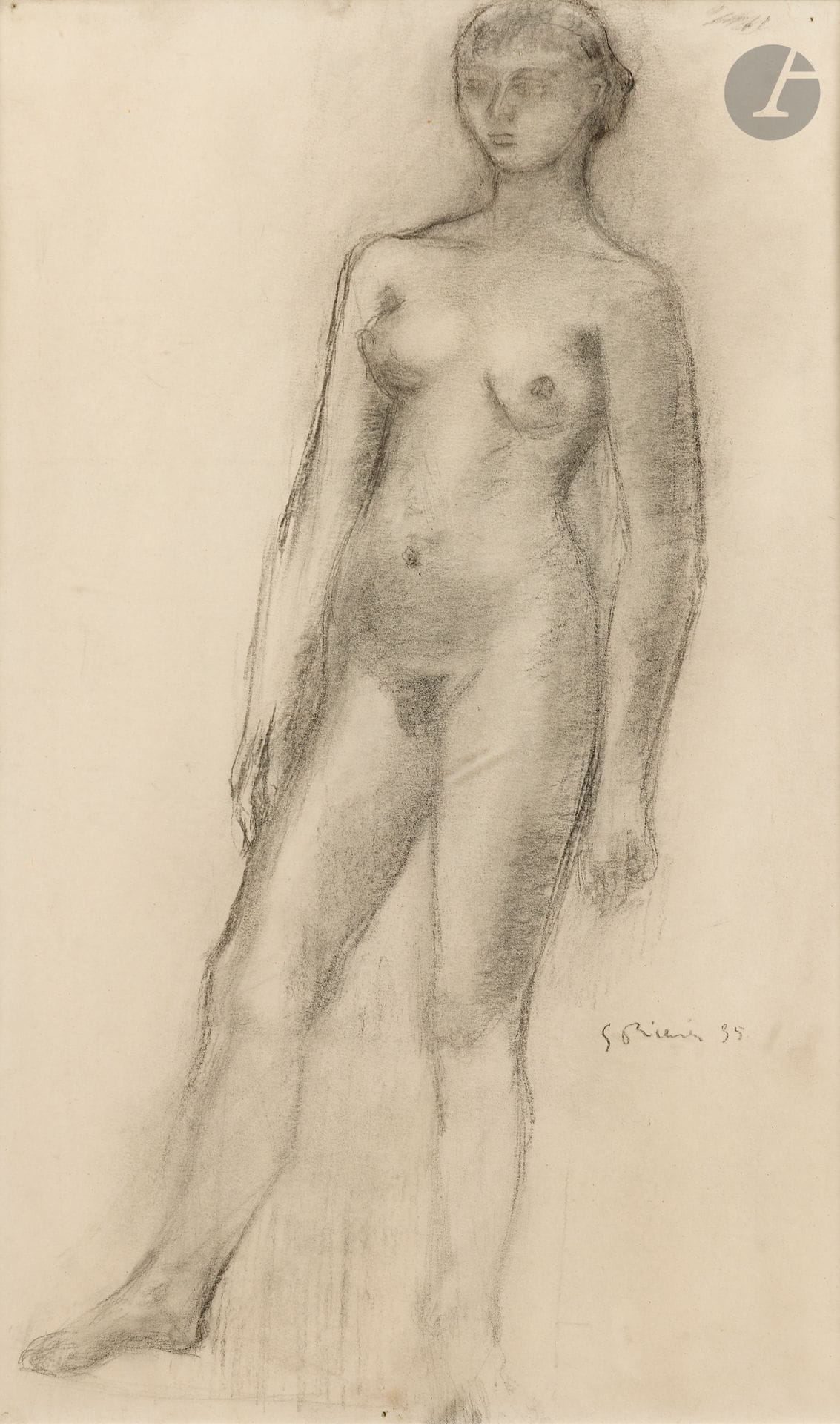 Germaine RICHIER (1902 - 1959)
Standing female nude, 1935
Charcoal
Signed and dated lower right.
45 x 28 cm

Provenance: Private collection, Netherlands: 
- Private collection, Netherlands.
- Tajan sale, Paris, April 14, 2020, no. 129.
- Private collection, Paris.