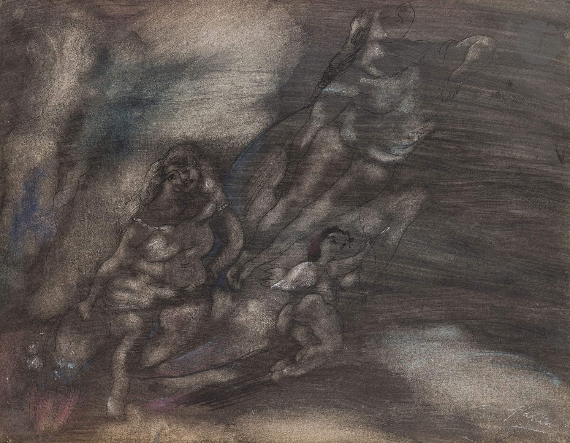 Julius Pincas known as PASCIN (1885 - 1930)
Love, 1929
Ink, ink wash and colored chalk highlights.
Signed lower right.
46.5 x 59.5 cm

Bibliography:
Lévy-Kuentz Stéphan, with a foreword by Rosemarie Napolitano, Pascin, Paris, Éd. de la Différence, 2009, reproduced on p. 199.