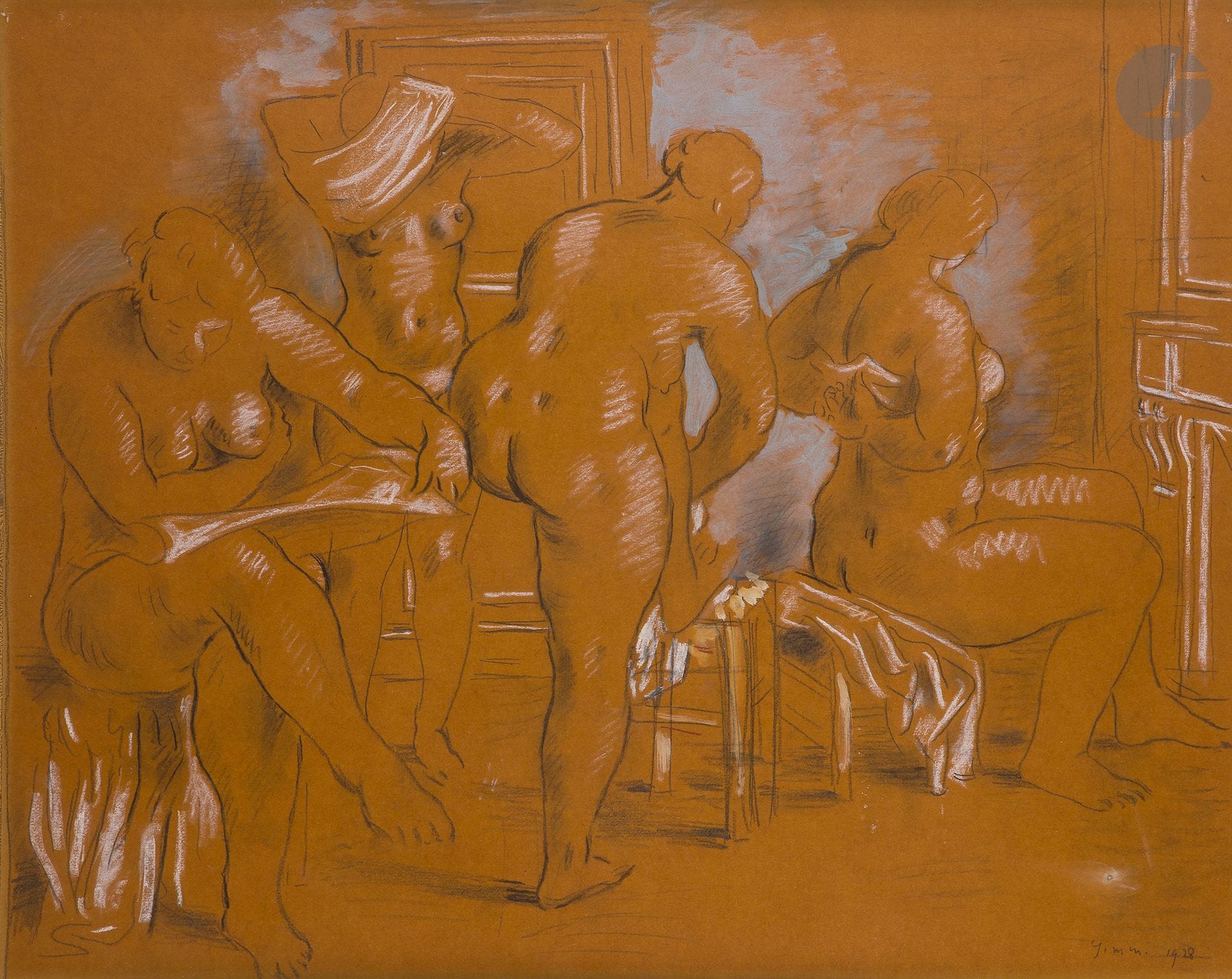 Wilhelm GIMMI (1886 - 1965)
Nus dans l’atelier, 1928
Pastel.
Signé et daté en bas à droite.
50 x 61,5 cm

Provenance : 
Galerie Jacques Rodrigues Henriques, Paris (tampon au dos).