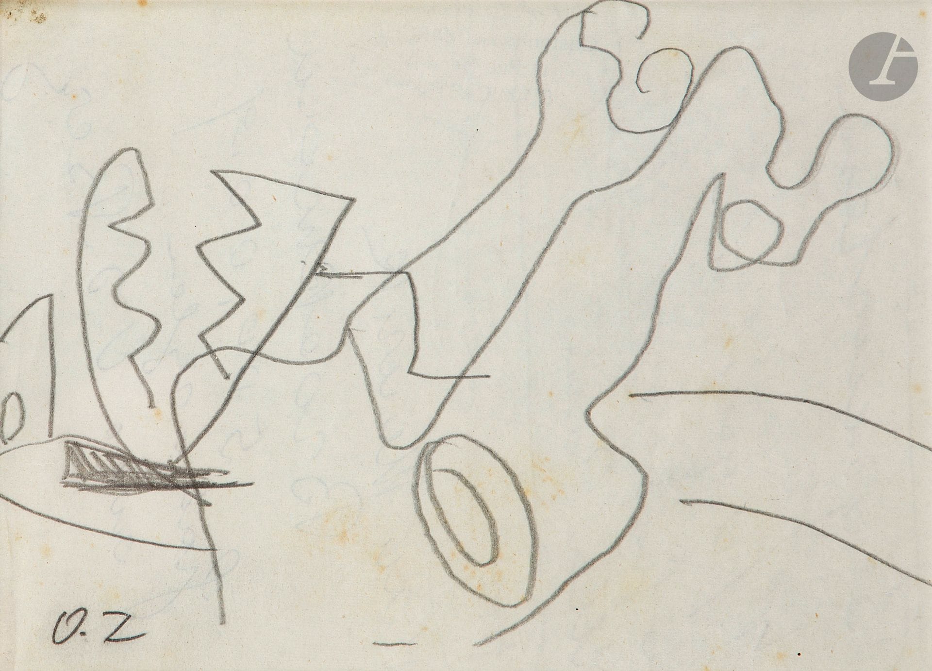 Ossip ZADKINE (1890 - 1967)
Tête chevaline, vers 1955
Crayon.
Monogrammé en bas à gauche.
Annotations de la main de Gaston Louis Marchal au crayon le long du bord inférieur du croquis.
Au revers, annotations de la main d’Ossip Zadkine.
12 x 16 cm

Provenance: 
Collection Gaston Louis Marchal (son cachet) élève de Zadkine à la Grande Chaumière.