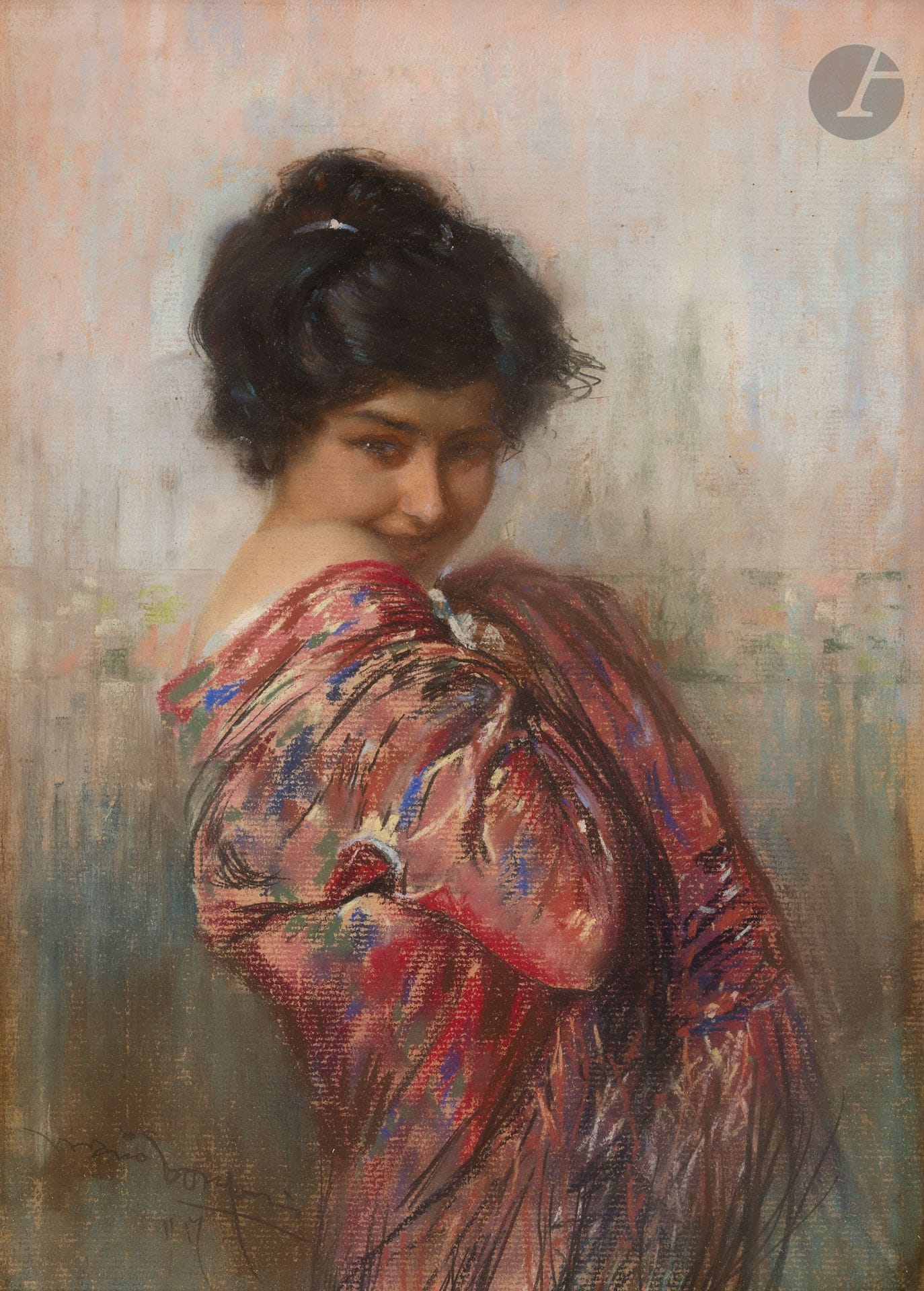 Mario BORGONI (1869 - 1936)
Jeune femme au déshabillé, 1917
Pastel.
Signé et daté en bas à gauche.
40 x 29 cm