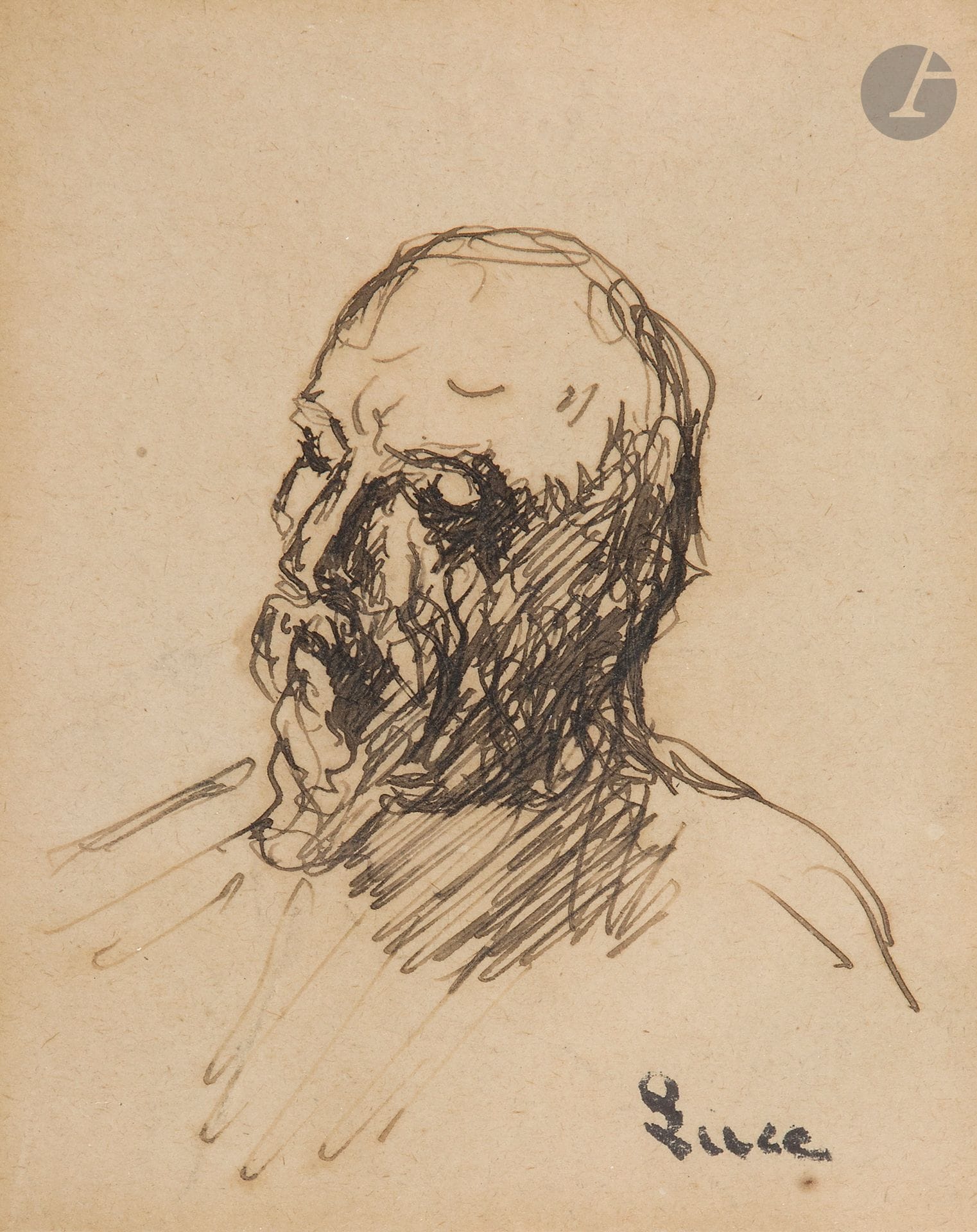 Maximilien LUCE (1858 - 1941)
Portrait d’homme
Plume et encre brune.
Cachet de l'artiste en bas à droite.
12 x 10 cm