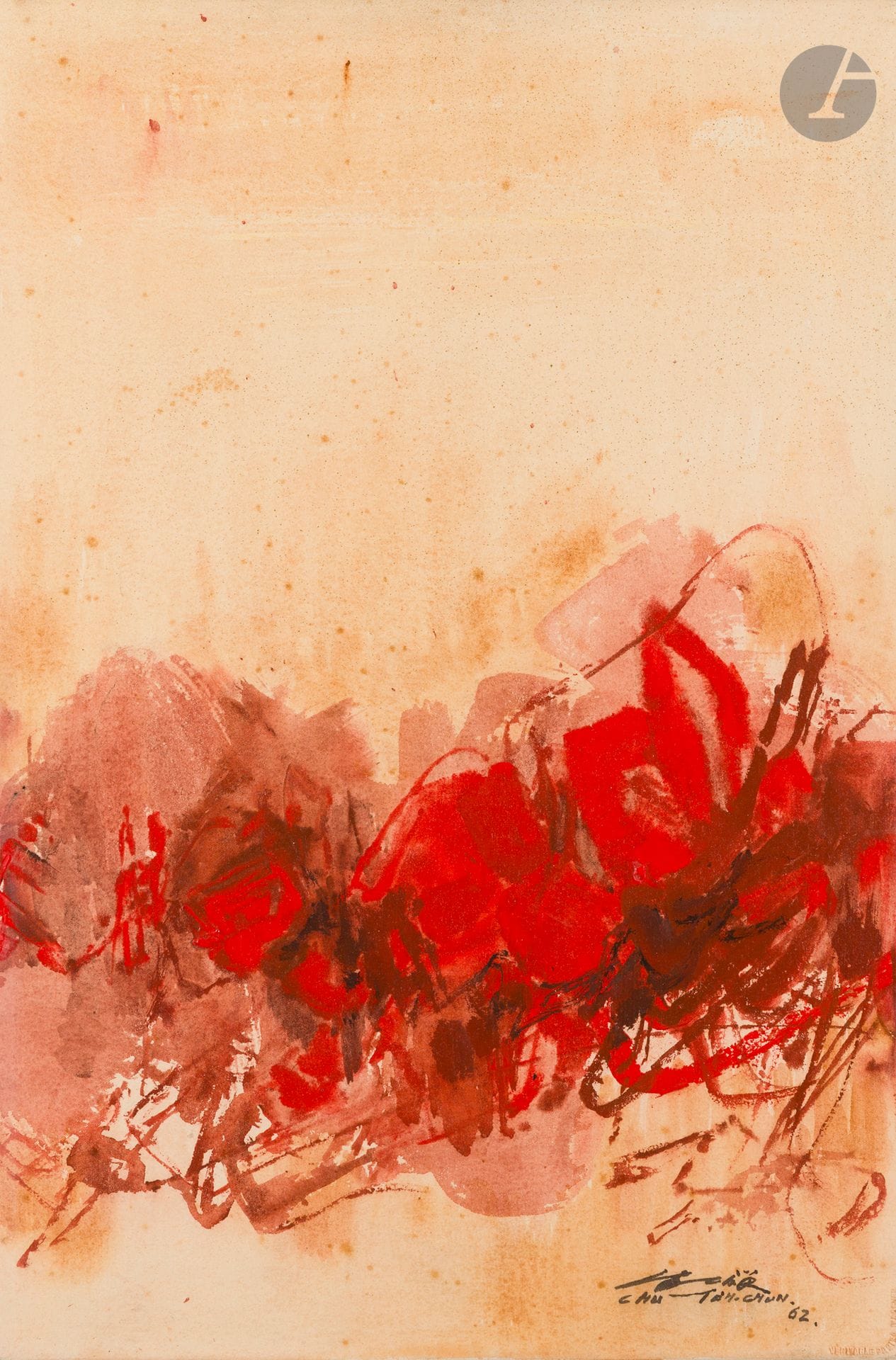 CHU Teh-Chun (1920-2014) 
N° 139, 1962
Aquarelle et gouache sur papier contrecollé sur toile.
Signée en bas à droite.
56 x 37 cm

Provenance :
- Collection particulière, Europe.
- Vente Christie's Hong Kong, 29 mai 2011, n°1181.
- Collection particulière, Paris. Acquis lors de cette dernière.

Un certificat de Madame CHU Ching-Chao, en date du 19 avril 2013, sera remis à l'acquéreur.