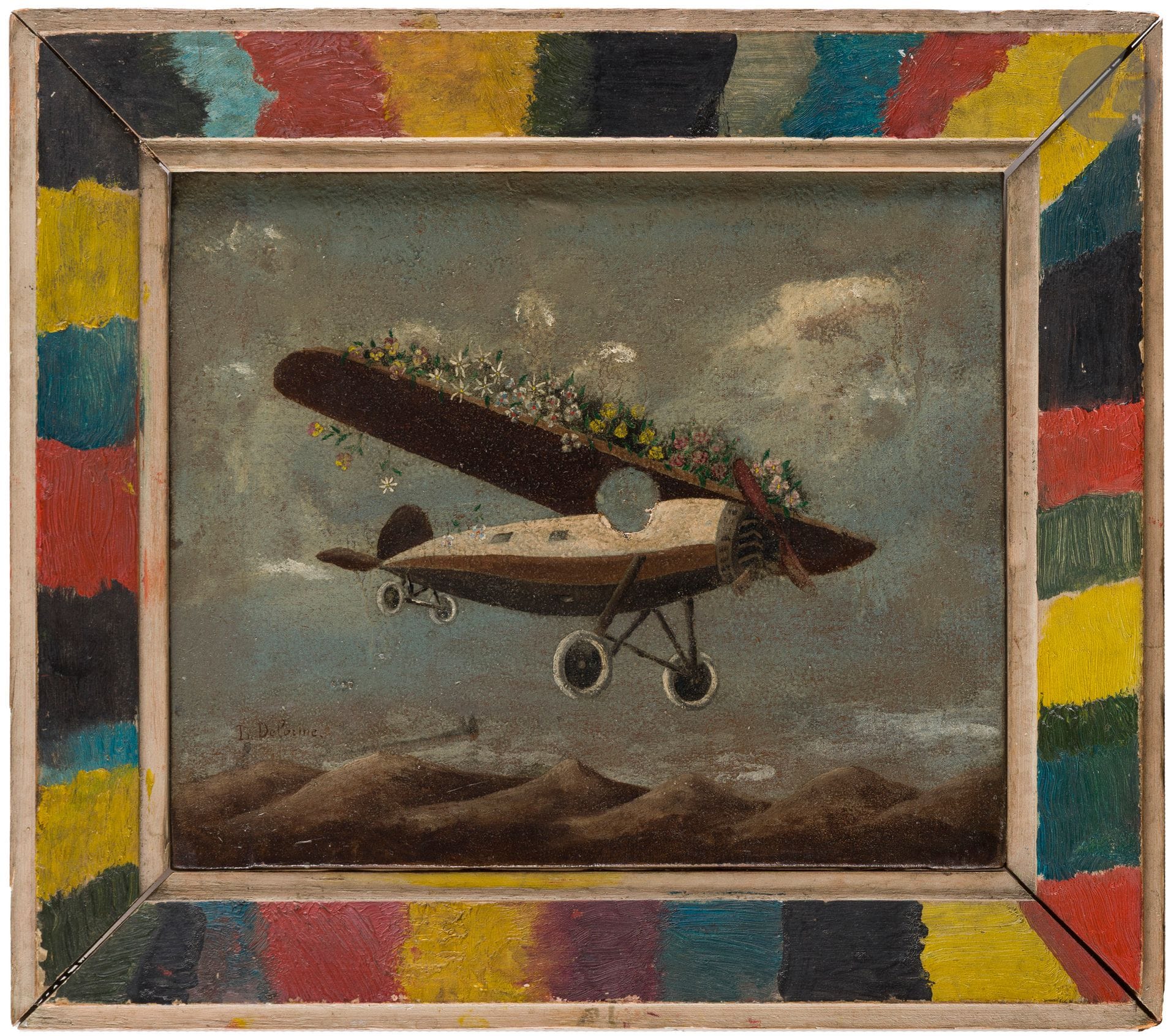 L. DELORME, ÉCOLE NAÏVE du XXe siècle
L'Avion
Huile sur toile.
Signée en bas à gauche.
24 x 29 cm