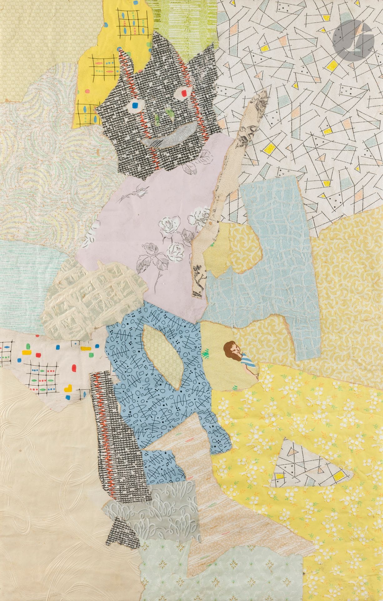 Gaston CHAISSAC (1910-1964)
Personnage, 1961
Collage de papiers muraux.
Signé et daté en bas à droite (partiellement effacé).
97.5 x 62.5 cm

Provenance : 
Vente Mes Millon - Jutheau, Hôtel Drouot, Paris, 5 avril 1990, n°  30.

Un certificat de Monsieur Thomas le Guillou, n° G.M. 90243, en date du 23 avril 1990, sera remis à l'acquéreur.