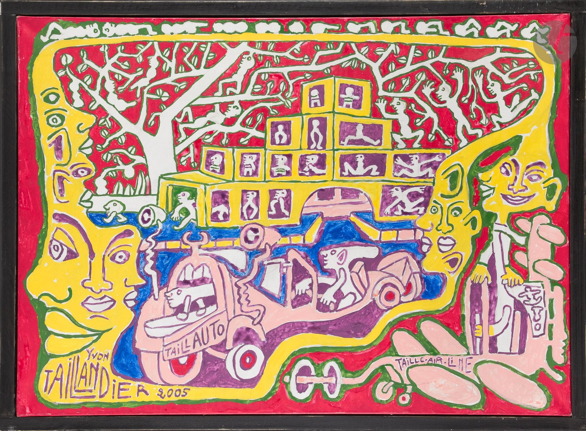 Yvon TAILLANDIER (1926-2018)
Taillauto, Taill-Air-Line, 2005
Acrylique sur toile.
Signée et datée en bas à gauche.
89 x 116 cm

Provenance : 
Collection Marcus Mevius.

Nous remercions l'association Les Amis d'Yvon Taillandier de nous avoir confirmé l'authenticité de cette œuvre.