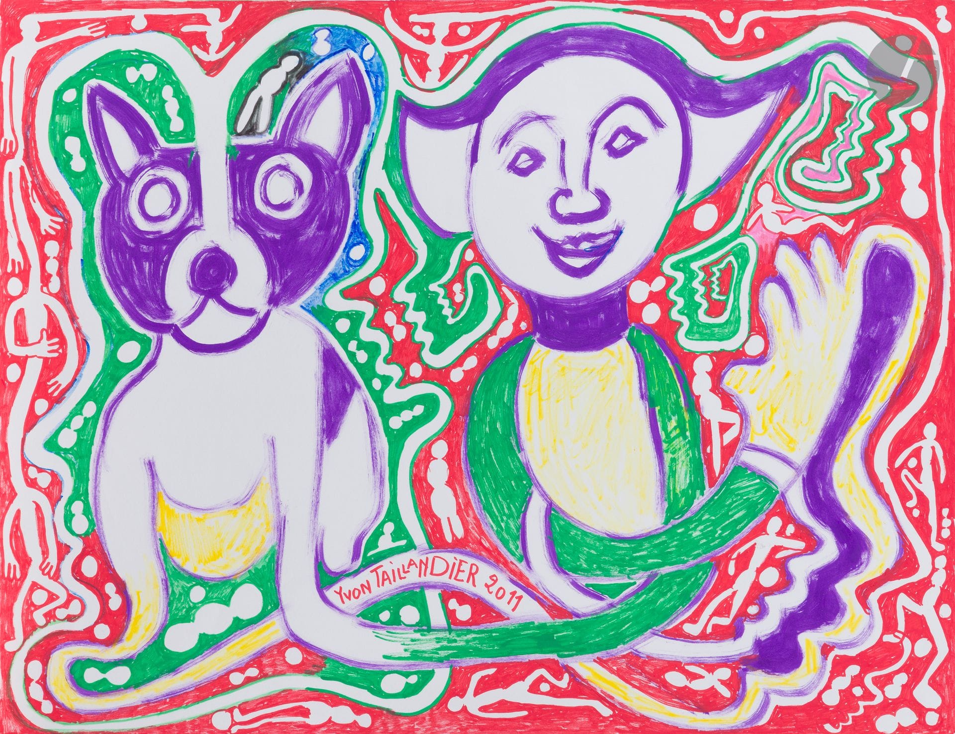 Yvon TAILLANDIER (1926-2018)
Character and his dog, 2011
Mixed media on paper.
Signed and dated at foot.
50 x 65 cm

We thank the association Les Amis d'Yvon Taillandier for confirming the authenticity of this work.