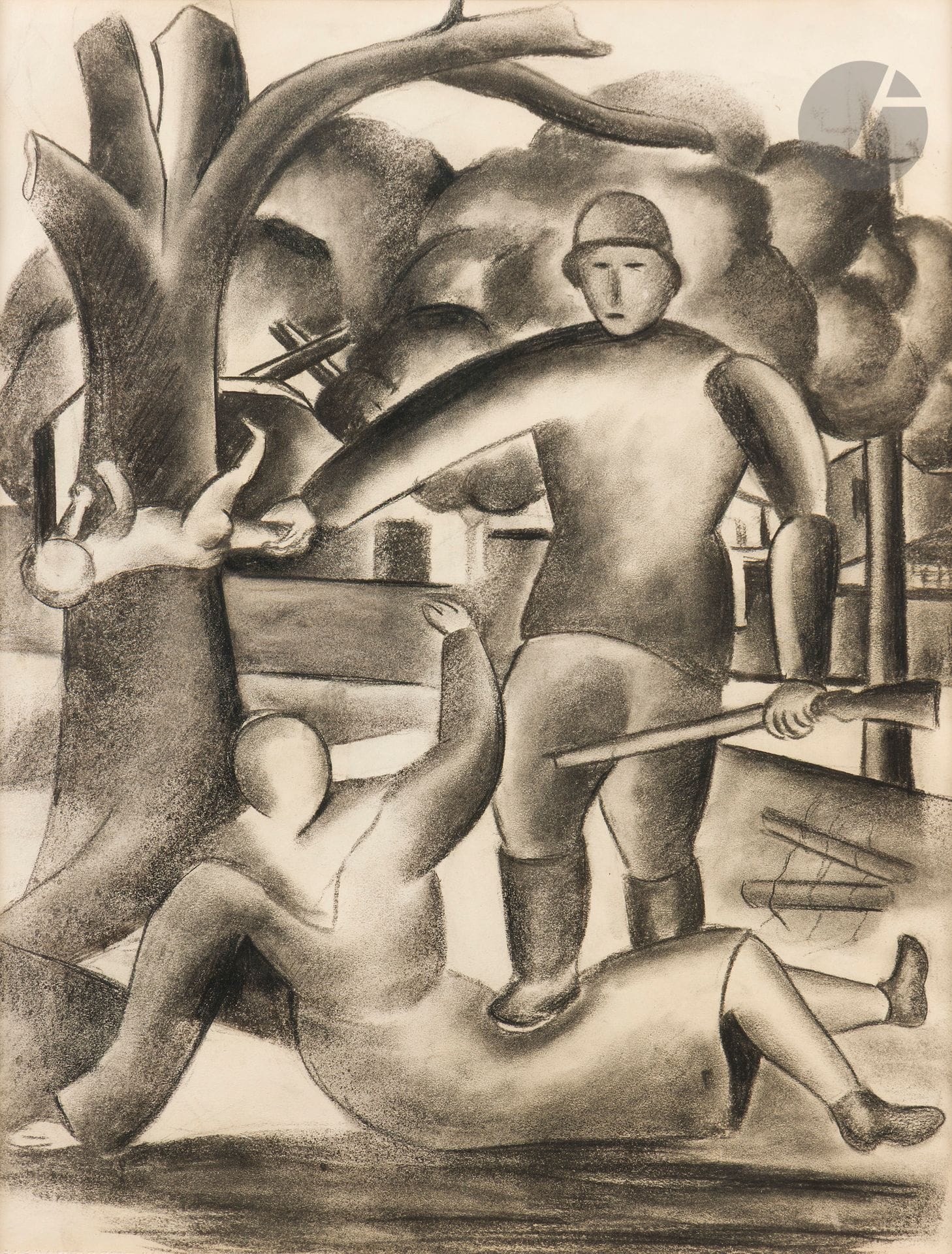 Georges BAUQUIER (1910-1997)
Oradour N° 1, vers 1950
Fusain sur papier.
Non signé.
62 x 48 cm