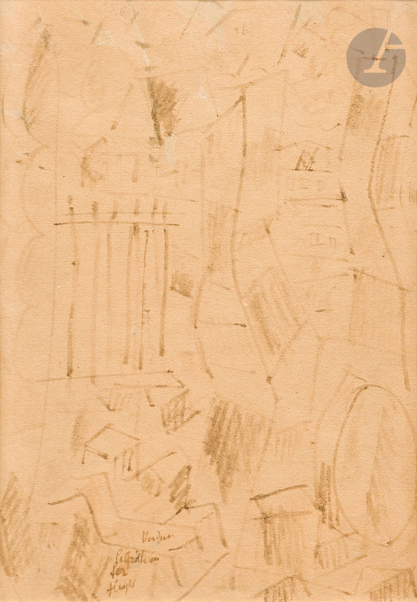 Fernand LÉGER (1881-1955)
Verdun, the iron gate, 1915
Ink on paper.
Signed, titled and located lower left.
Studio stamp on back.
19 x 14 cm

Exhibition : 
Fernand Léger, 1881-1955, Staatliche Kunsthalle, Berlin, October 24, 1980 - January 7, 1981, reproduced on p. 109 of the catalog.

As soon as war was declared in August 1914, Fernand Léger was mobilized; he was sent to the Argonne front and took part in the Battle of Verdun. He remained there until 1917, when he was seriously gassed and had to undergo a long convalescence. Throughout his mobilization, he produced an abundant series of sketches, from which our drawing is taken; it bears witness to his life at the front, but also shows the deepening of his Cubist stylistic research throughout the war period.

A certificate from the Comité Léger can be provided on request and at the buyer's expense.

A certificate of inclusion in the Répertoire des œuvres sur papier de Fernand Léger, currently being prepared by Madame Irus Hansma, can be supplied on request and at the purchaser's expense.