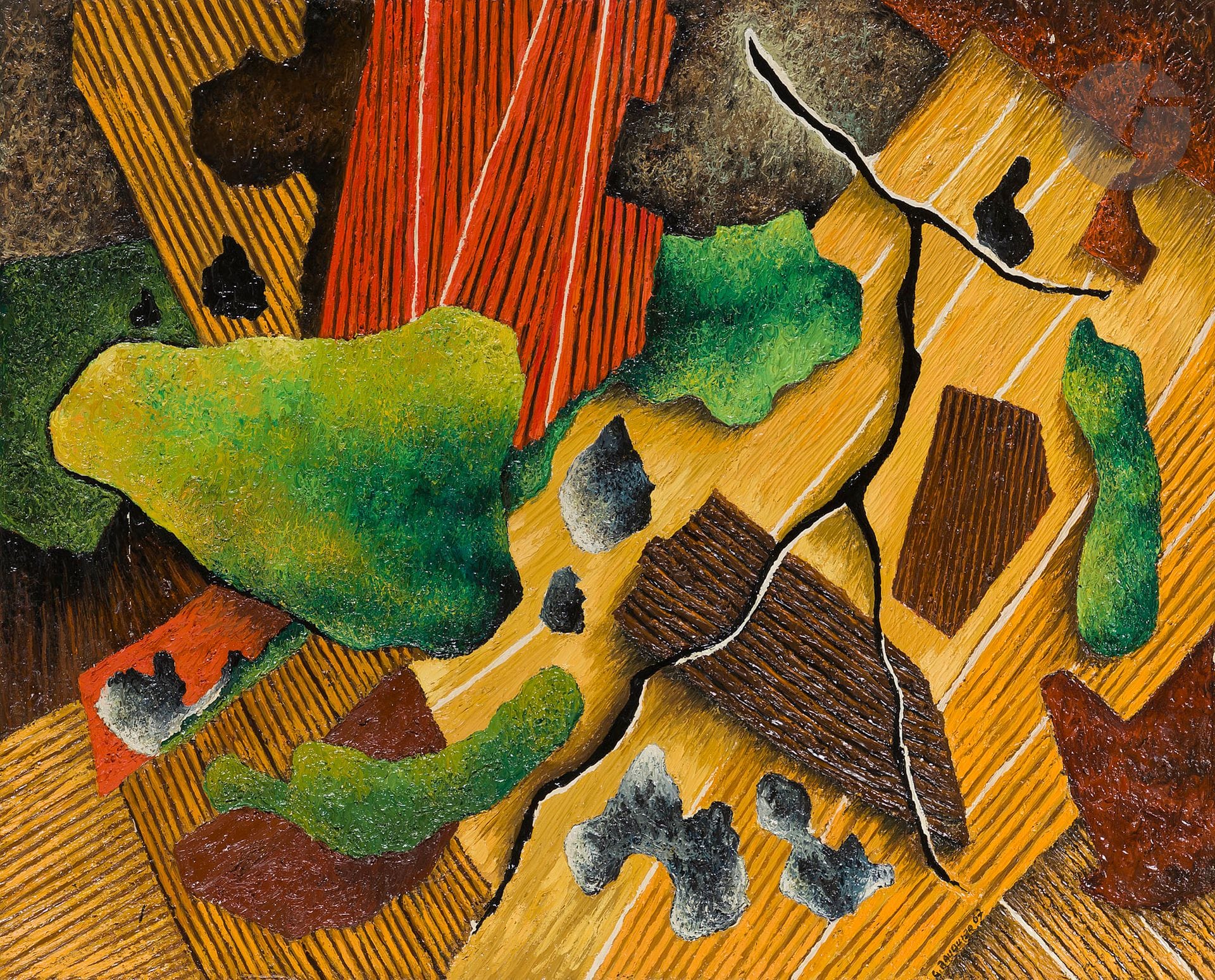 Georges BAUQUIER (1910-1997)
Landscape, 1966-67
Oil on canvas.
Signed and dated lower right.
Signed, dated and titled on back.
73 x 92 cm

Exhibition : 
Georges Bauquier, Galerie Marcel Bernheim, Paris, April 23 - May 16, 1998, reproduced on p. 43.

Bibliography :
Georges Bauquier, dessins - peinture, text by Jean Lescure, Grasse, Imprimerie Merle, reproduced, unpaginated.