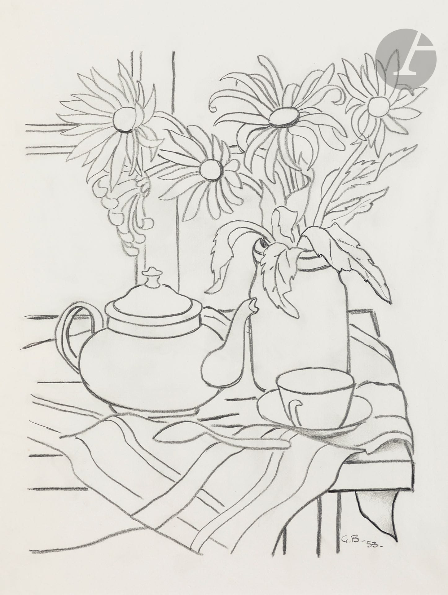 Georges BAUQUIER (1910-1997)
La Théière, 1953
Crayon sur papier.
Monogrammé et daté en bas à droite.
44 x 33,5 cm