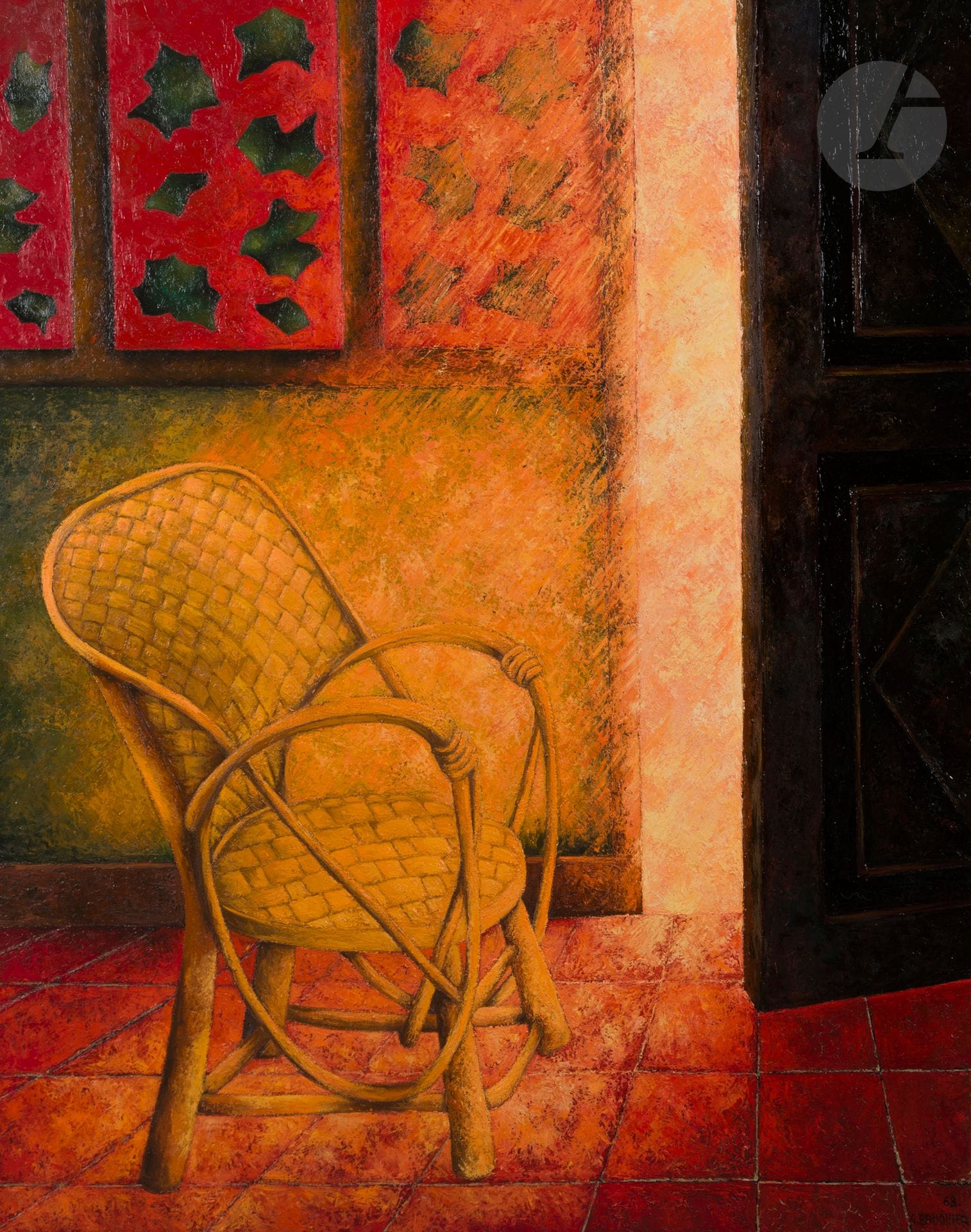 Georges BAUQUIER (1910-1997)
Chaise en rotin à Callian, 1968
Huile sur toile.
Signée et datée en bas à droite.
146 x 114 cm
