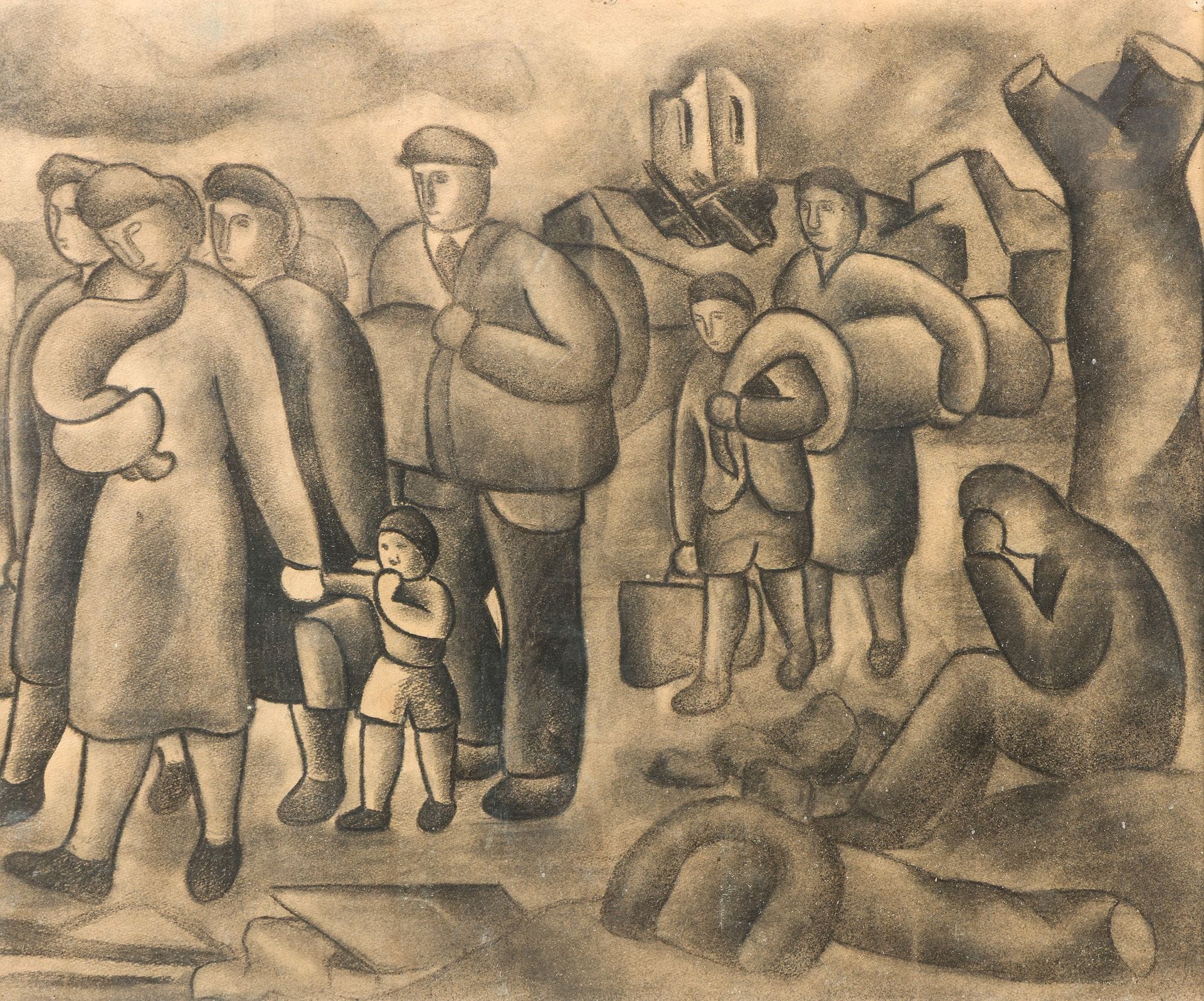 Georges BAUQUIER (1910-1997)
L’Exode, 1940
Fusain sur papier.
Non signé.
47 x 58 cm