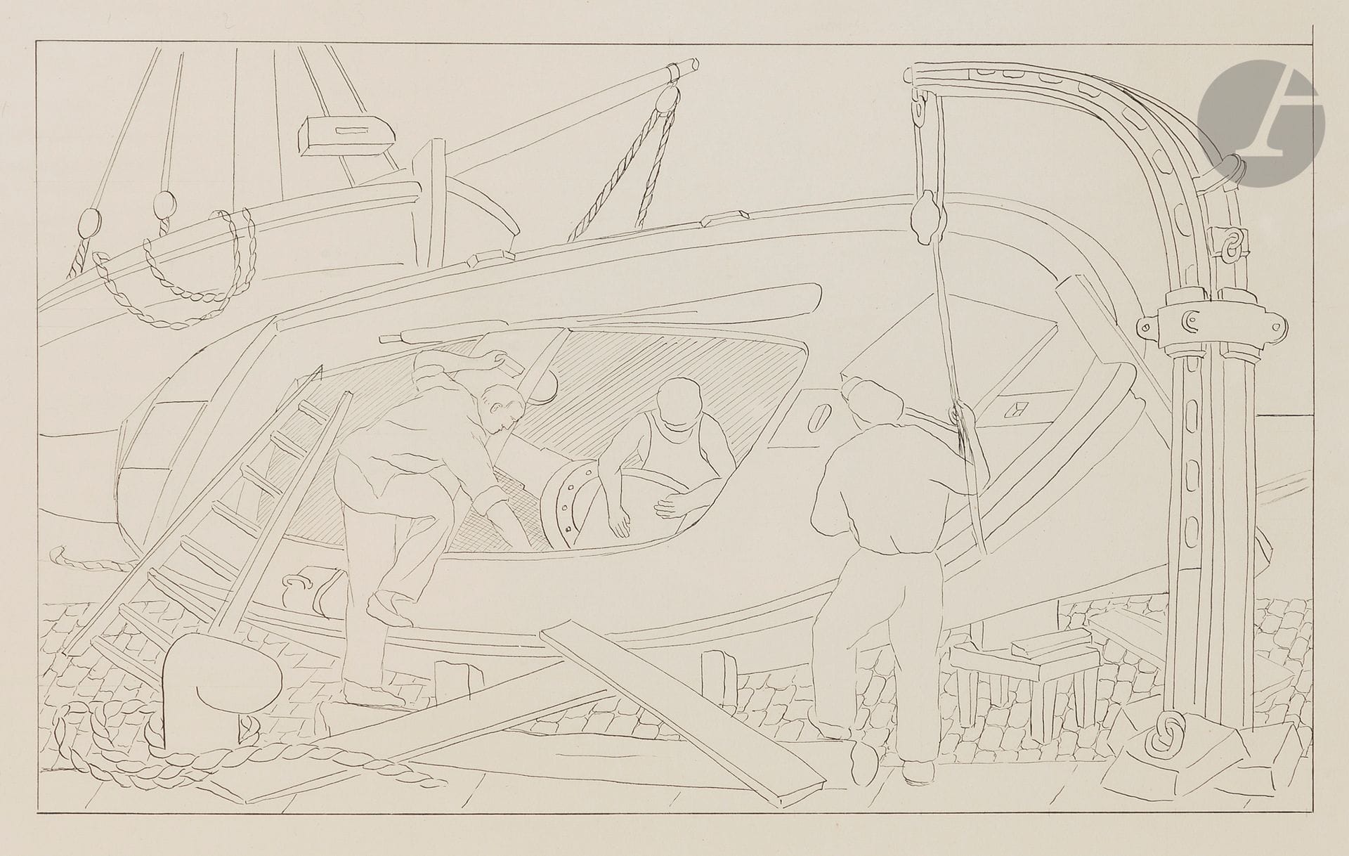 Georges BAUQUIER (1910-1997)
Men on a boat
Ink on paper.
Unsigned.
31 x 47 cm