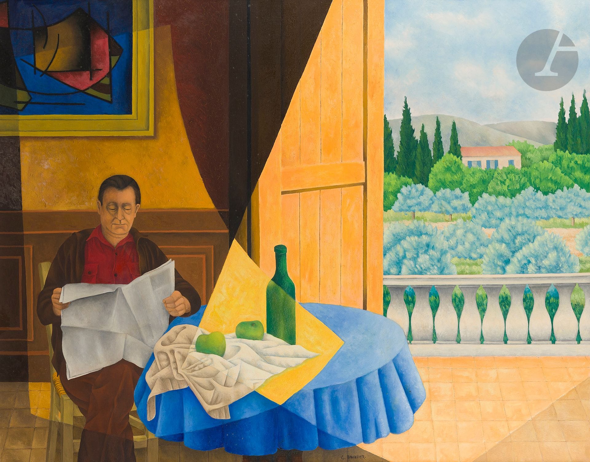 Georges BAUQUIER (1910-1997)
Autoportrait à Callian
Huile sur toile.
Signée en pied.
114 x 146 cm