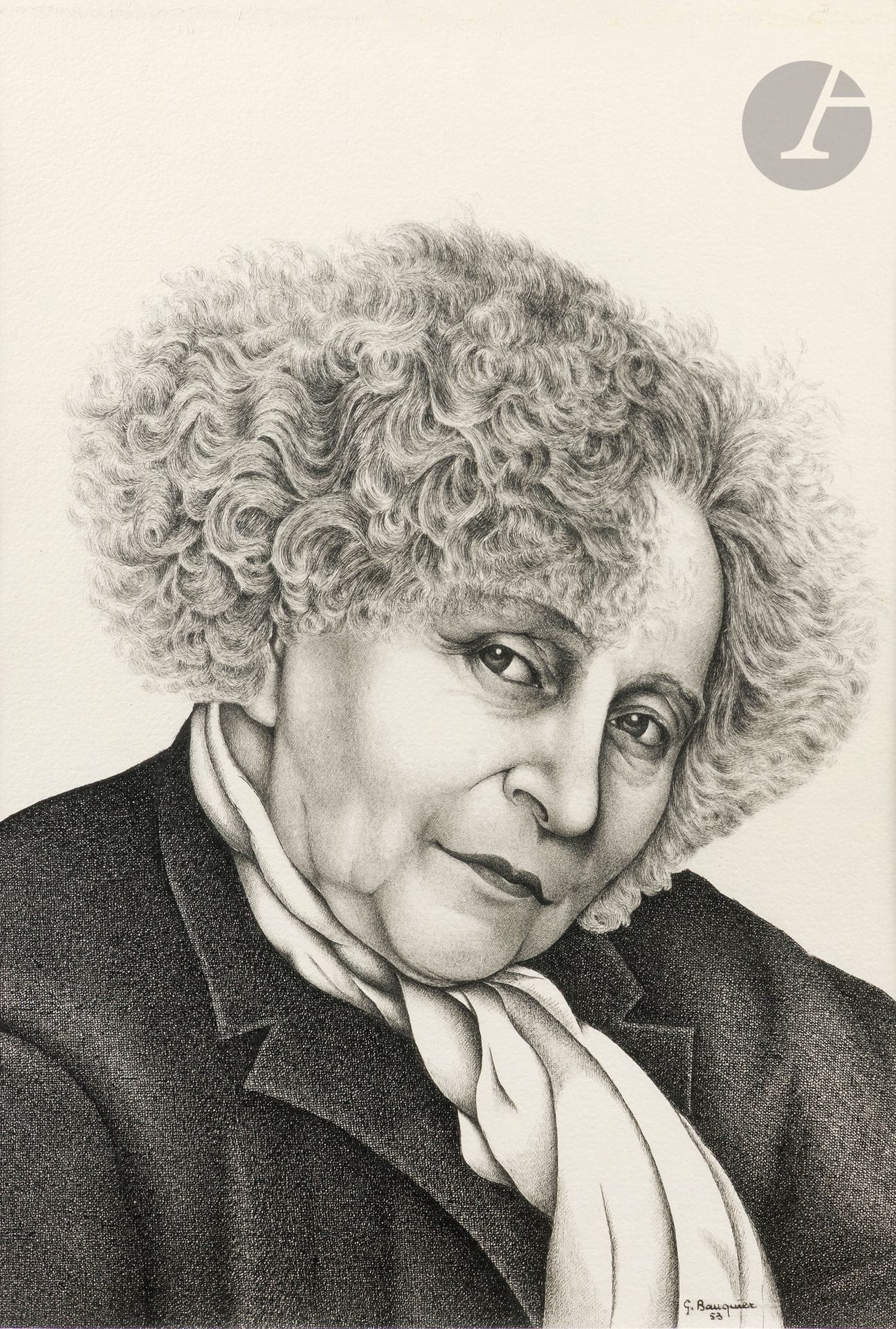 Georges BAUQUIER (1910-1997)
Portrait de Colette, 1953
Encre sur papier.
Signée et datée en bas à droite.
63 x 43 cm