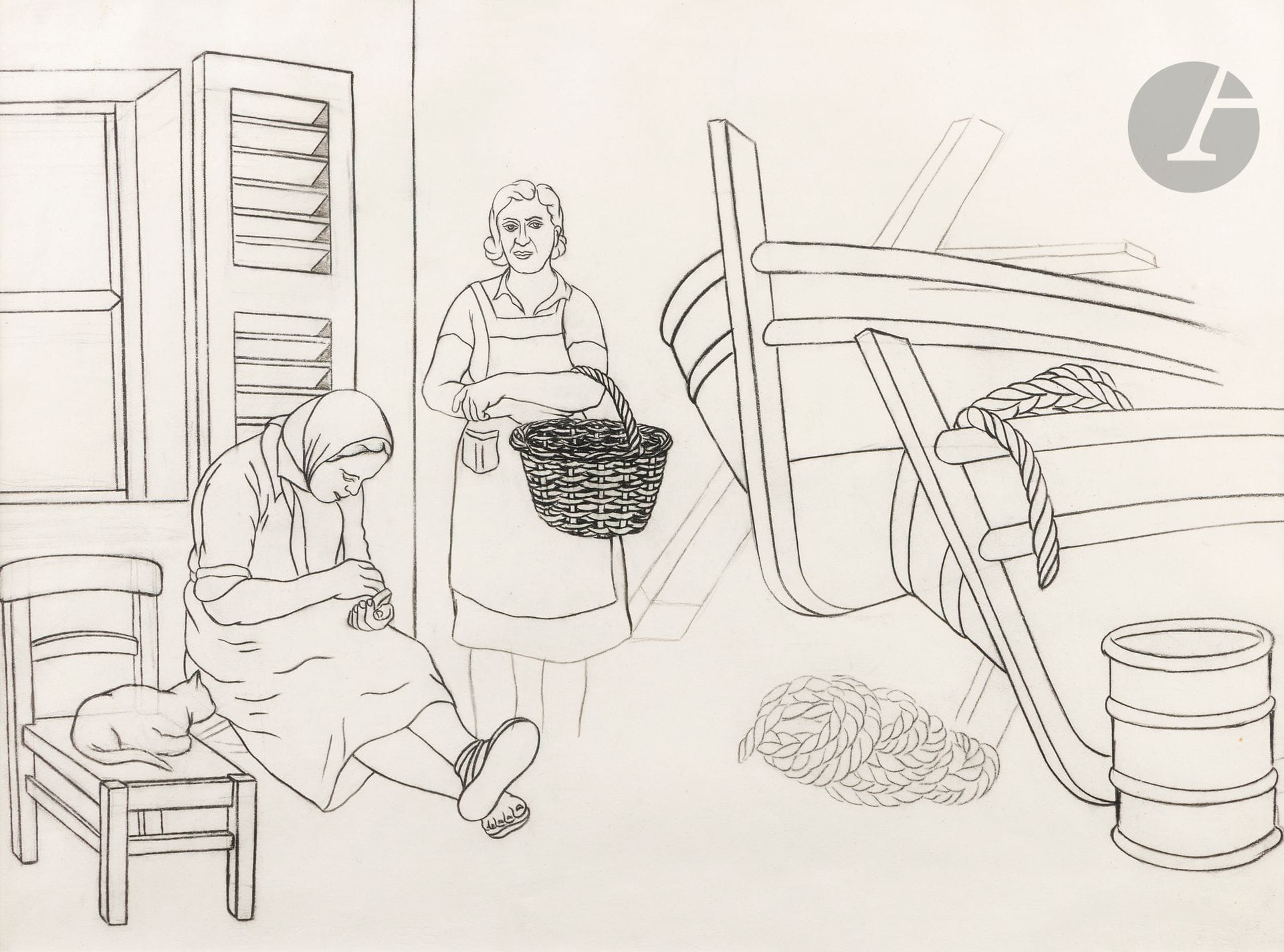 Georges BAUQUIER (1910-1997)
Woman with basket
Charcoal on paper.
Unsigned.
54 x 74 cm