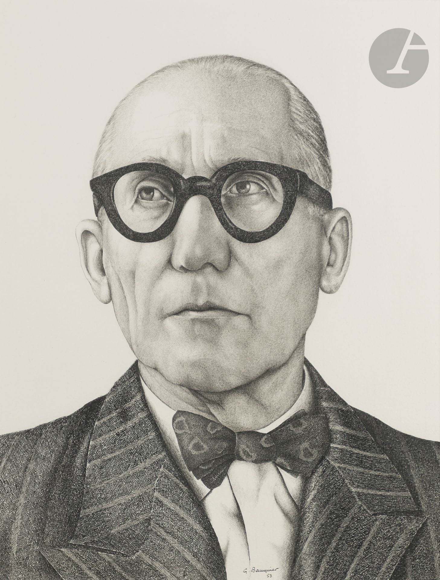 Georges BAUQUIER (1910-1997)
Portrait du Corbusier, 1953
Encre sur papier.
Signée et datée en pied.
61 x 47 cm