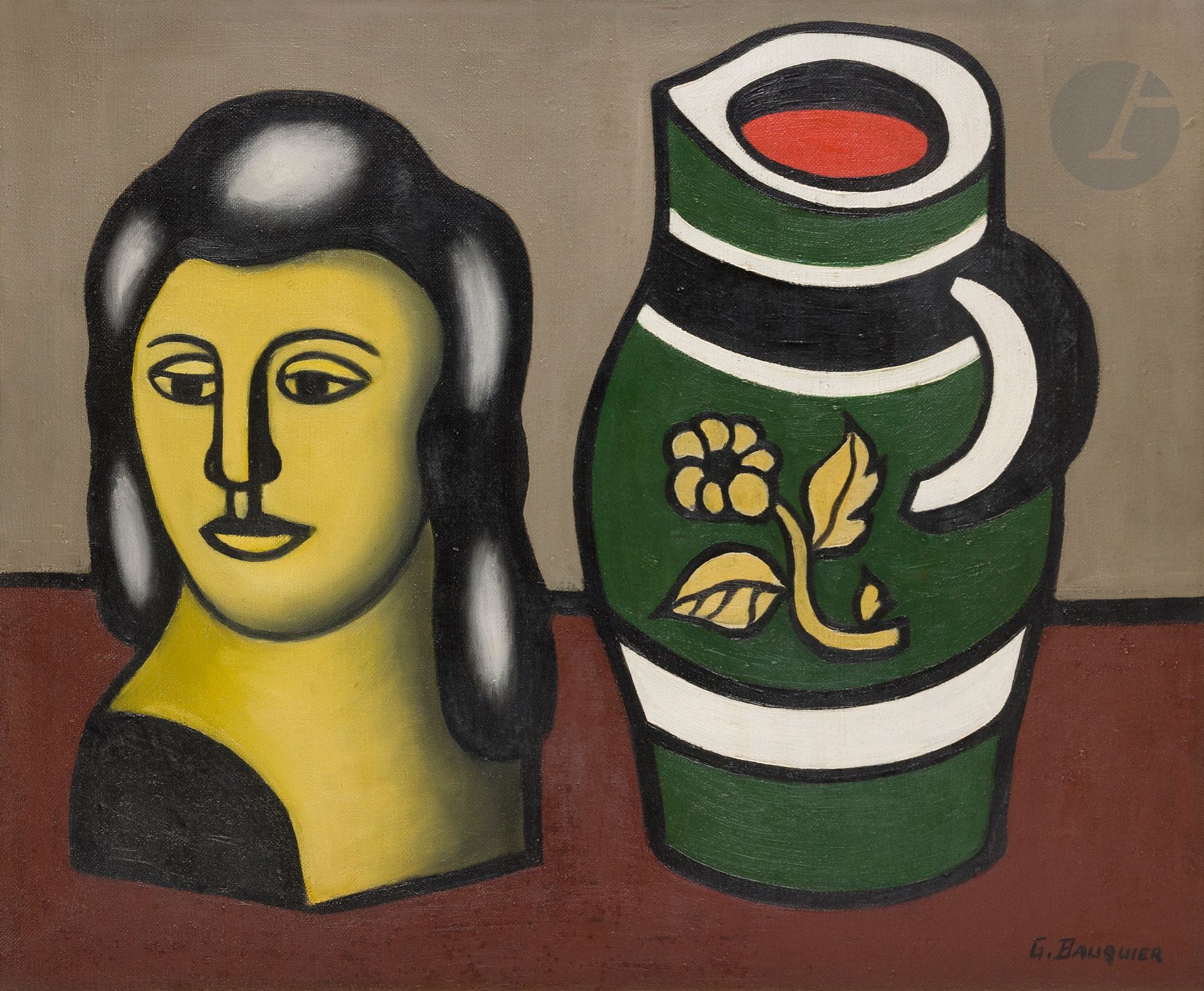 Georges BAUQUIER (1910-1997)
Marotte et pichet
Huile sur toile.
Signée en bas à droite.
54 x 65 cm