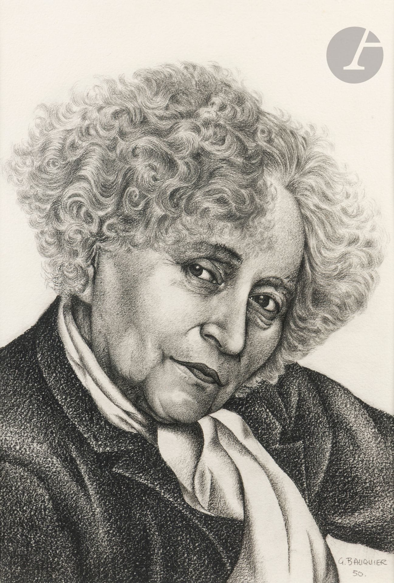 Georges BAUQUIER (1910-1997)
Portrait de Colette, 1950
Fusain sur papier.
Signé et daté en bas à droite.
63 x 44 cm