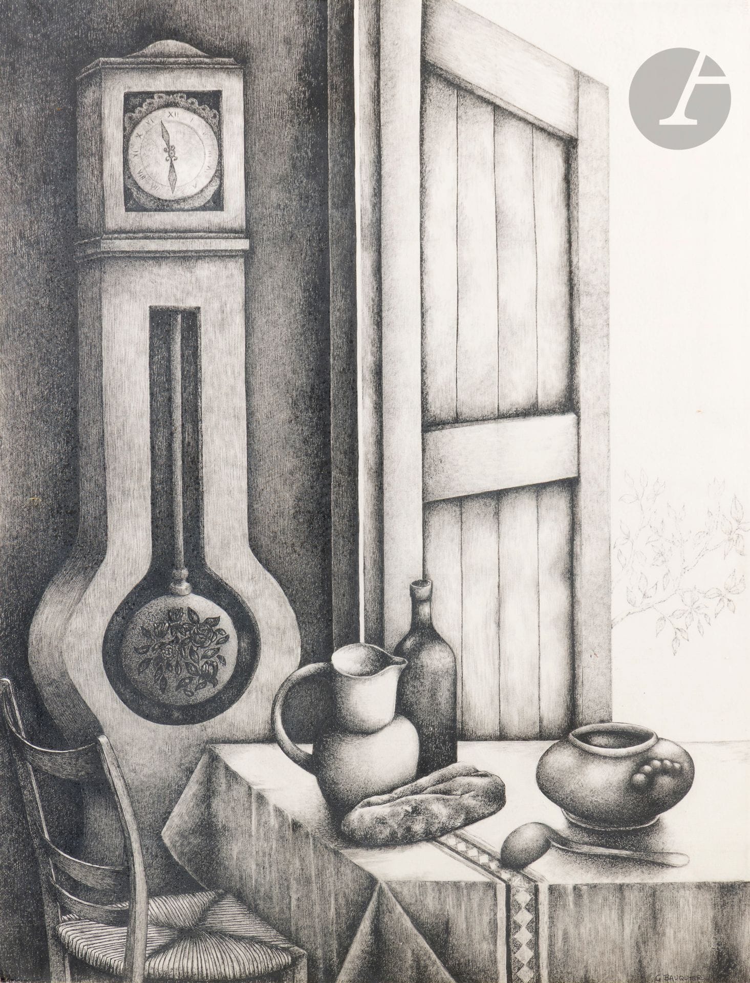 Georges BAUQUIER (1910-1997)
The Clock, 1970
Ink on paper.
Signed lower right.
72 x 54 cm