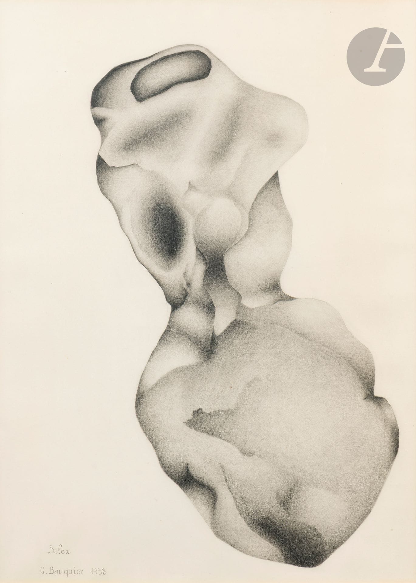 Georges BAUQUIER (1910-1997)
Silex, 1938
Crayon noir et estompe sur papier.
Signé, daté et titré en bas à gauche.
59 x 43 cm