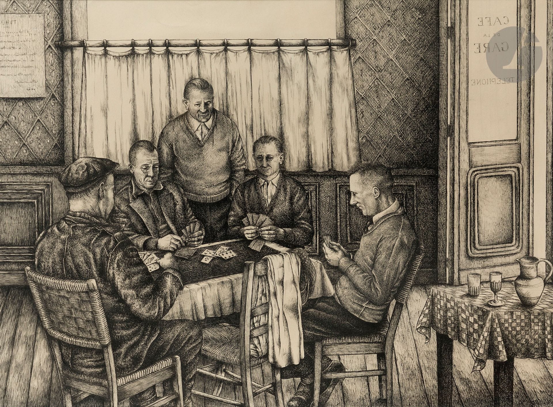 Georges BAUQUIER (1910-1997)
The Card Game
Ink on paper.
Unsigned.
73 x 98 cm