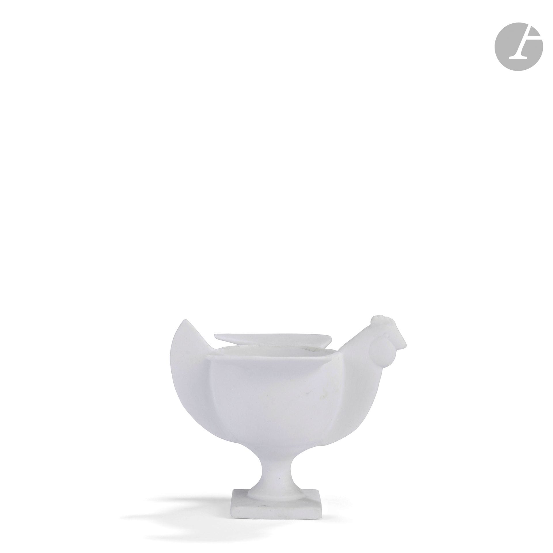 FRANÇOIS-XAVIER LALANNE (1927-2008) & PORCELAINE DE PARIS ÉDITEUR
Cocotte
Coquetier zoomorphe. Épreuve en biscuit de porcelaine. Marqué LALANNE et de la double épée de la Porcelaine de Paris sous la base. H. 7,5 cm