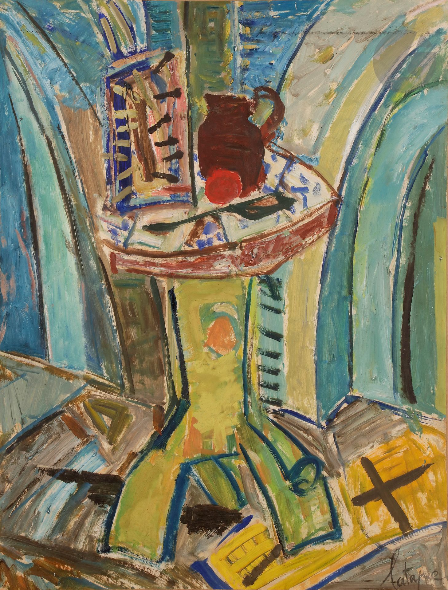 Louis LATAPIE (1891-1972)
Le Guéridon
Huile sur papier montée sur toile.
Signée en bas à droite.
65 x 50 cm

Nous remercions Madame Dominique Bissière d'avoir confirmé l'authenticité de cette œuvre.
