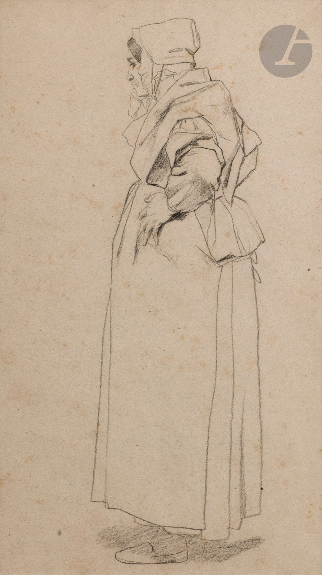 Charles HERMANS (Bruxelles 1839 - 1924 Menton)
Paysanne
Crayon noir.
(Rousseurs).
35,5 x 20,5 cm