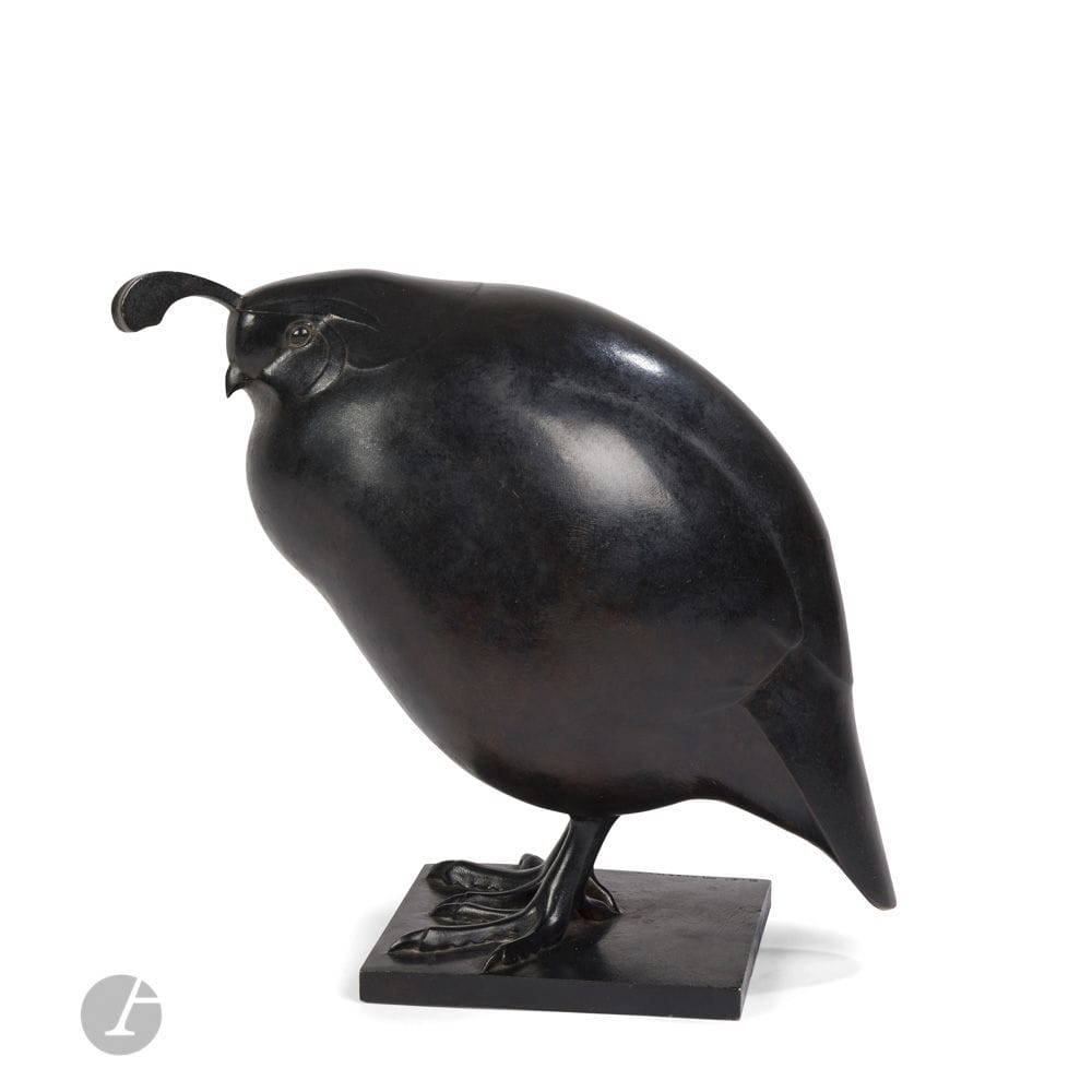 JEAN-CLAUDE DE SAINT-MARCEAUX (1902-1979) (JEAN-CLAUDE BAUGNIES DE SAINT-MARCEAUX, DIT) – MEMBRE DU GROUPE DES DOUZE
Colin de Californie, une épreuve (possiblement la nôtre) exposée à la Galerie Edgar Brandt à l’occasion du Salon National des Artistes Animaliers, Paris, 1930 
Épreuve en bronze patiné brun-noir.
Édition ancienne.
Signé B. St-MARCEAUX sur la terrasse. 
Hauteur: 19,5cm
Terrasse: 10,5x10,5cm

Provenance:
Collection particulière, Neuilly-sur-Seine.
Exposition: 
Salon de 1930: Exposition des artistes animaliers – Galerie Edgar Brandt, Paris, du 25 novembre au 25 décembre 1930. Une épreuve en bronze d’un Colin de Californie (possiblement la nôtre) présentée lors de cette manifestation (N°108). 

Bibliographie: 
- Exposition des Artistes animaliers – Catalogue de l’exposition organisée à l’occasion du Salon National des Artistes Animaliers à la Galerie Edgar Brandt, Paris (25 novembre – 25 décembre 1930), Éditions de la galerie, Paris, 1930. Une épreuve en bronze d’un Colin de Californie (possiblement la nôtre) référencée sous le numéro 108 du catalogue et citée page 11. 
- Jean-Charles Hachet – Dictionnaire illustré des sculpteurs animaliers & des fondeurs de l’antiquité à nos jours, volume 1 – Éditions Argus Valentine’s, Luxembourg, 2005. Un Colin de Californie cité parmi les réalisations de l’artiste, page 598. 

Littérature en rapport:
- Les Échos des Industries d’Art – N°55 de février 1930. Un Singe en bronze de Jean-Claude de Saint-Marceaux reproduit page 18.
-  Mobilier et Décoration – N°de décembre 1932. Un Tapir de Jean-Claude de Saint-Marceaux reproduit page 542.