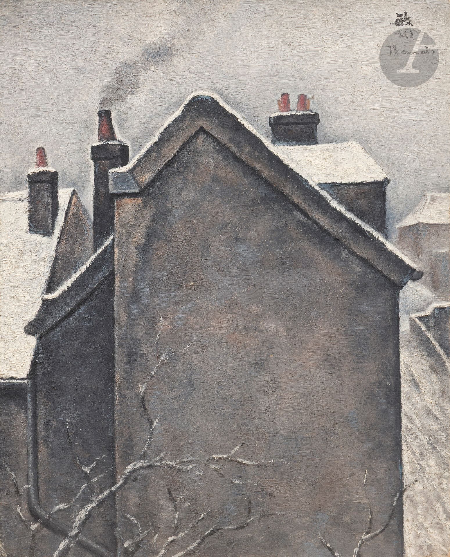 *Toshio BANDO (1895-1973)
Snow-covered roofs
Oil on canvas.
Signed upper right.
26 x 20 cm

Provenance :
Monsieur X. Collection, Japan.

This lot is presented as a temporary import.