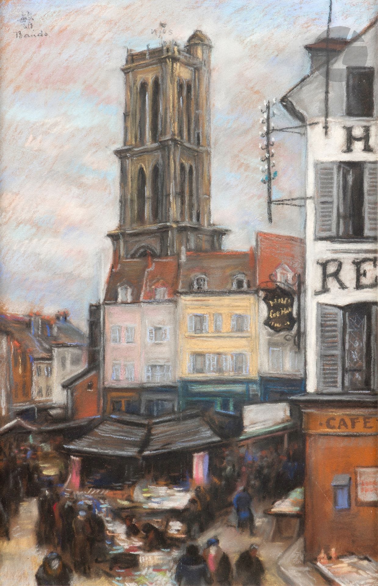 *Toshio BANDO (1895-1973)
Place du Marché au Blé and Saint-Maclou Tower, Mantes-la-Jolie, 1935
Pastel.
Signed upper left.
Dated and located on the back.
49 x 31 cm

Provenance :
Monsieur X. Collection, Japan.

This lot is presented as a temporary import.