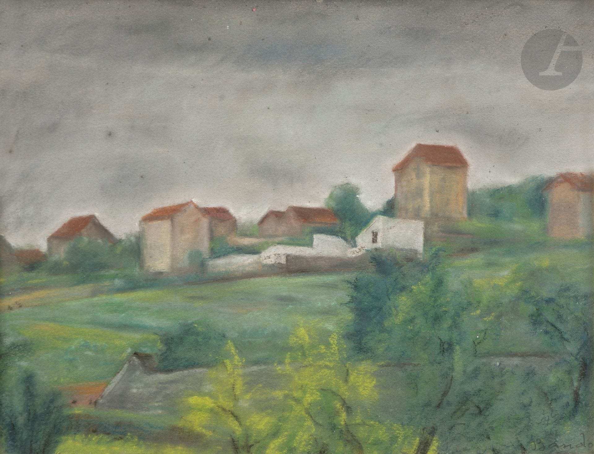 *Toshio BANDO (1895-1973)
Landscape with houses
Pastel.
Signed lower right.
(Some spotting).
23.5 x 30.5 cm

Provenance :
Monsieur X. Collection, Japan.

This lot is presented as a temporary import.