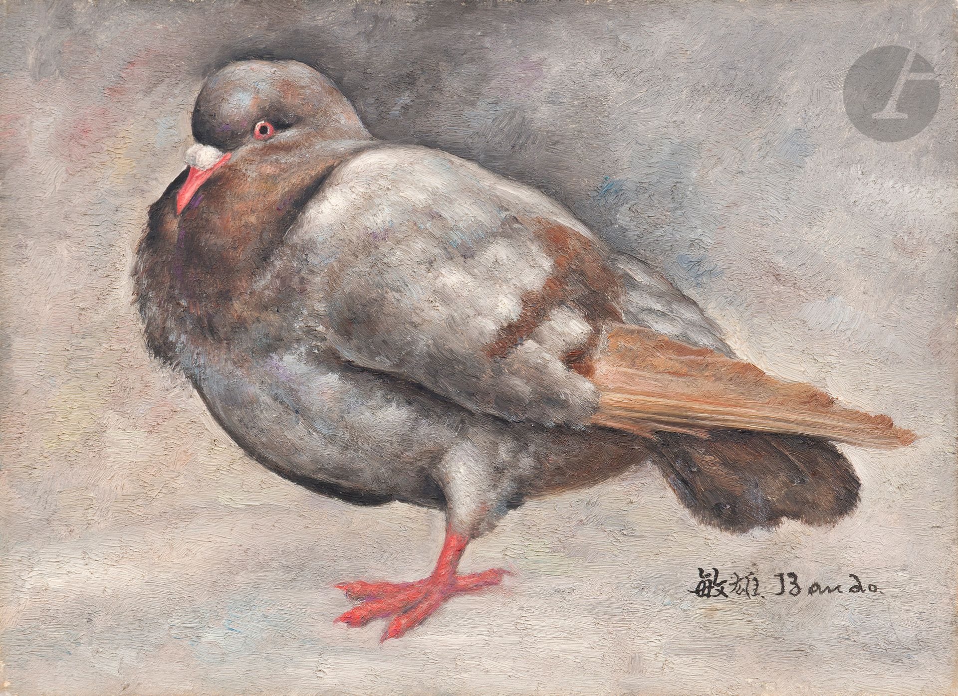 *Toshio BANDO (1895-1973)
Pigeon, 1928
Oil on canvas.
Signed lower right.
24 x 33 cm

Provenance : 
- Galerie Chéron, Paris (label on stretcher).
- Monsieur X. Collection, Japan.

The work is part of a series referenced in the artist's invoices under nos. 574, 578 and 670.

This lot is presented as a temporary import.