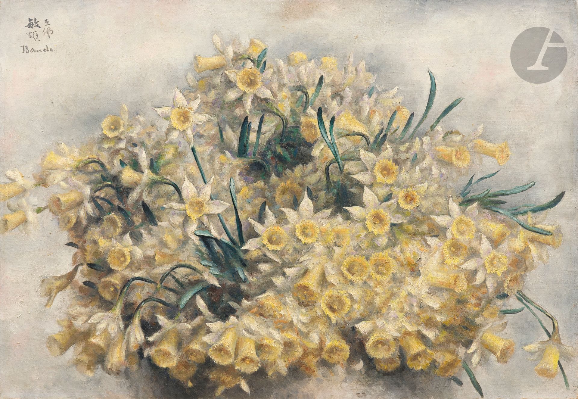 *Toshio BANDO (1895-1973)
Les Narcisses, vers 1929
Huile sur toile.
Signée en haut à gauche.
38 x 55 cm

Provenance : 
Collection Monsieur X., Japon.

L'œuvre fait partie d'une série référencée dans le facturier de l'artiste sous les n° 820 et 822.

Ce lot est présenté en importation temporaire.