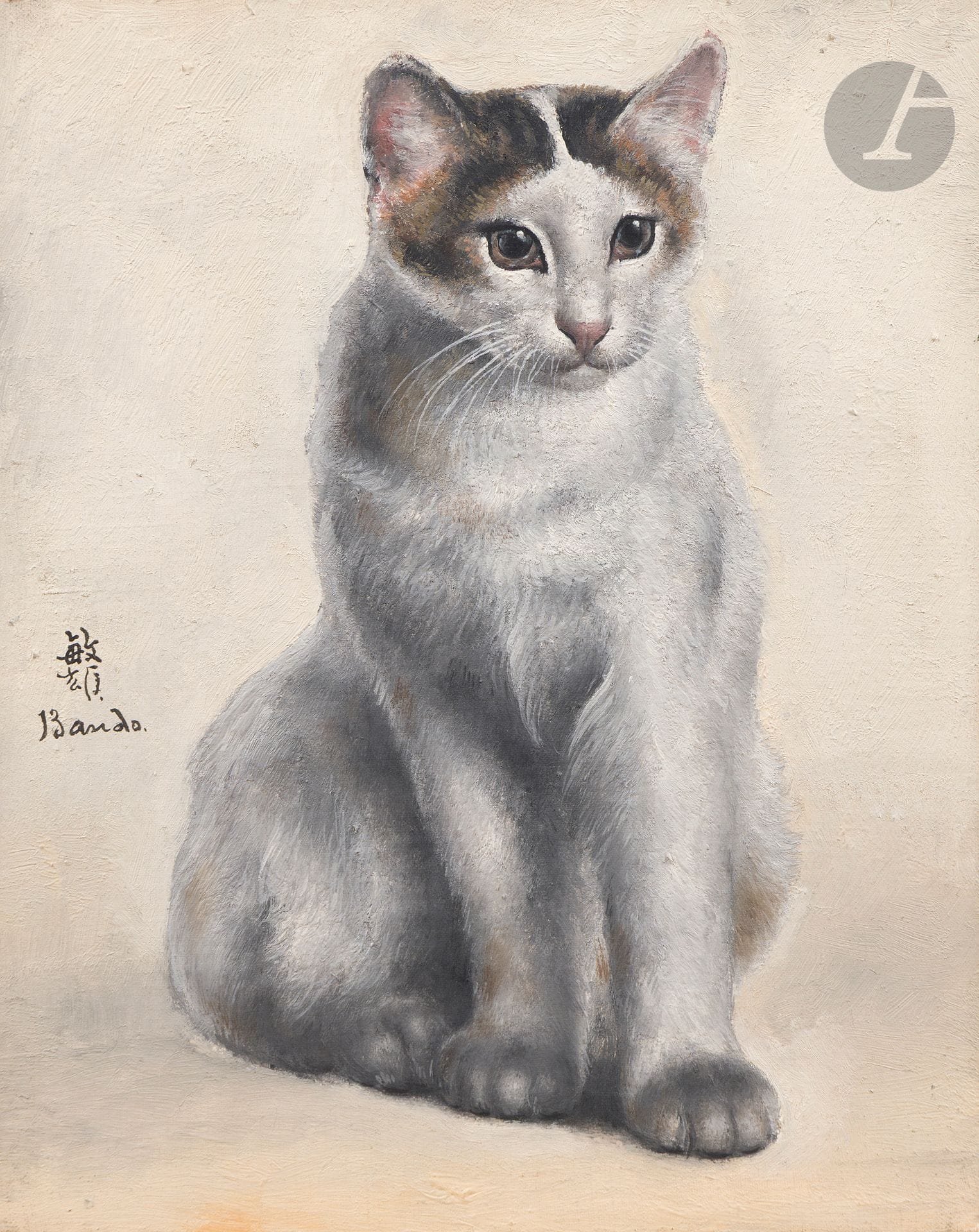 *Toshio BANDO (1895-1973)
Chat assis, vers 1927
Huile sur toile.
Signée à gauche au centre.
27 x 22 cm

Provenance : 
Collection Monsieur X., Japon.

Cette œuvre pourrait correspondre au n° 440 du facturier de l'artiste, « Chat Ogel regardant ».

Ce lot est présenté en importation temporaire.