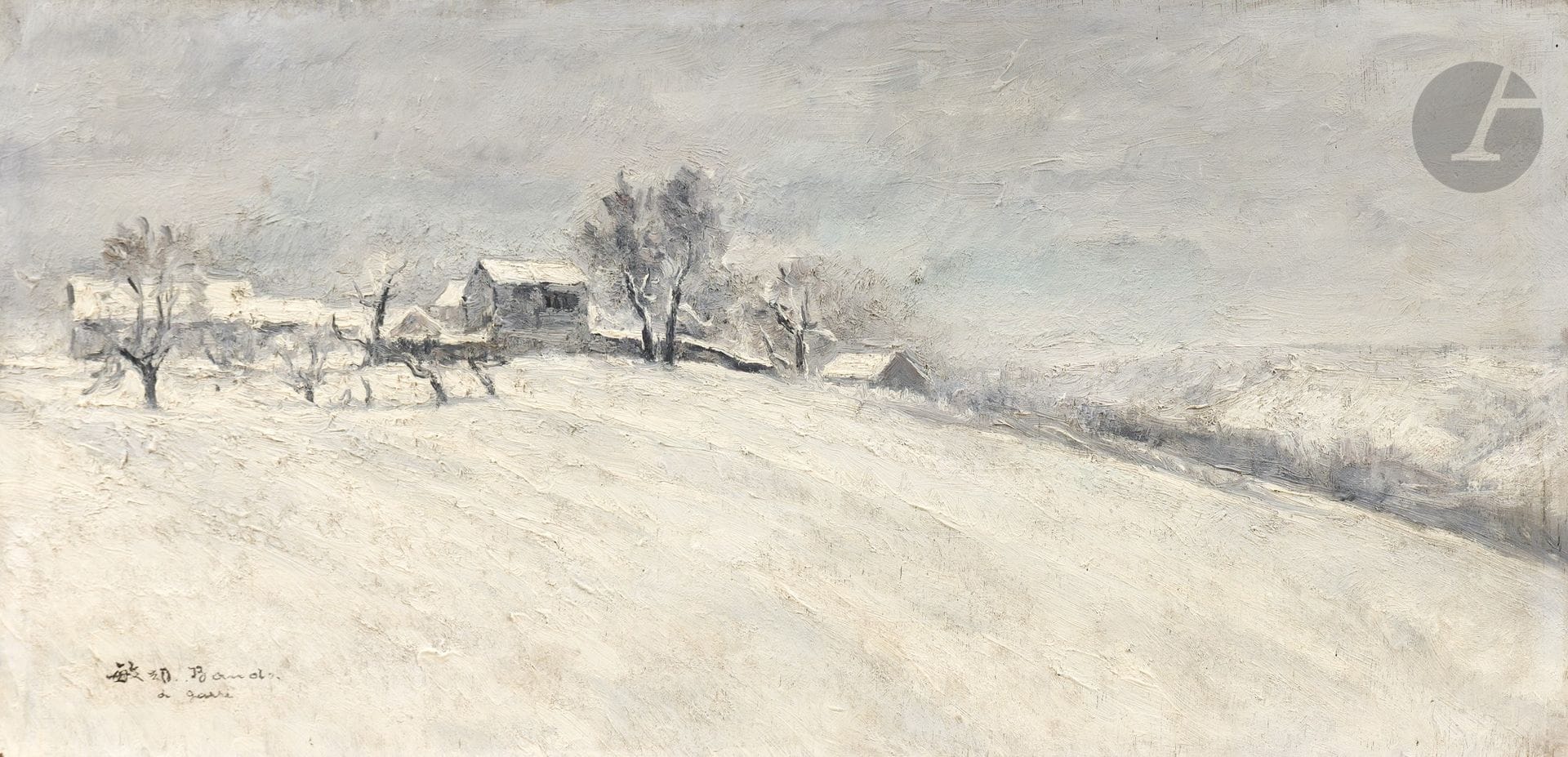 *Toshio BANDO (1895-1973)
Garré under the snow
Oil on panel.
Signed and located lower left.
26 x 50 cm

Provenance :
Monsieur X. Collection, Japan.

This lot is presented as a temporary import.
