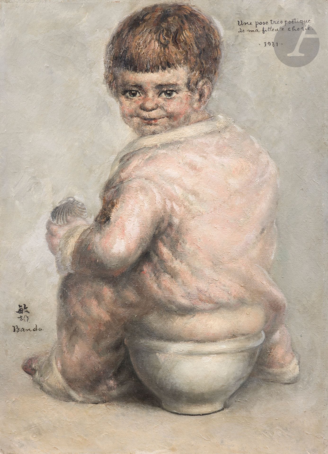 *Toshio BANDO (1895-1973)
A very poetic pose of my darling goddaughter, 1931
Oil on canvas.
Signed lower left.
Dated and titled upper right.
45 x 33 cm

Provenance :
Monsieur X. Collection, Japan.

This lot is presented as a temporary import.