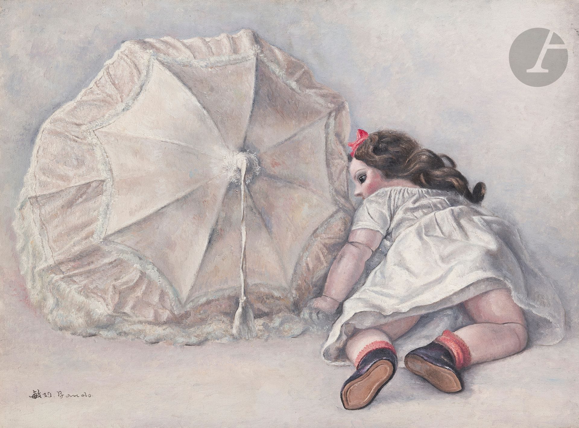 *Toshio BANDO (1895-1973)
Poupée et ombrelle, vers 1935-40
Huile sur toile.
Signée en bas à gauche.
45 x 60 cm

Provenance :
Collection Monsieur X., Japon.

Ce lot est présenté en importation temporaire.