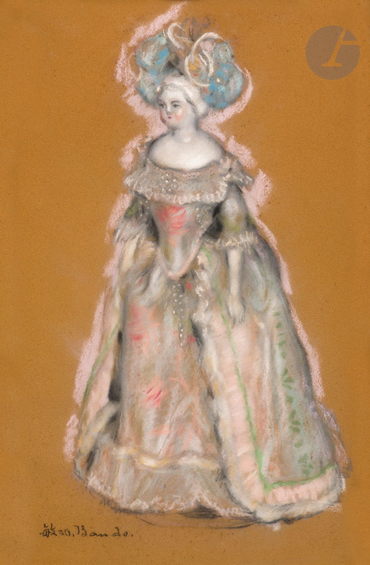 *Toshio BANDO (1895-1973)
Poupée en robe de bal
Pastel.
Signé en bas à gauche.
54 x 36 cm

Provenance :
Collection Monsieur X., Japon.

Ce lot est présenté en importation temporaire.