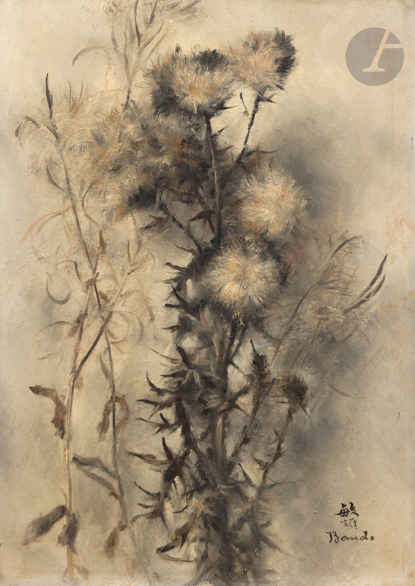 *Toshio BANDO (1895-1973)
Chardons et fleurs sauvages
Huile sur panneau.
Signée en bas à droite.
33 x 24 cm

Provenance : 
Collection Monsieur X., Japon.

Ce lot est présenté en importation temporaire.