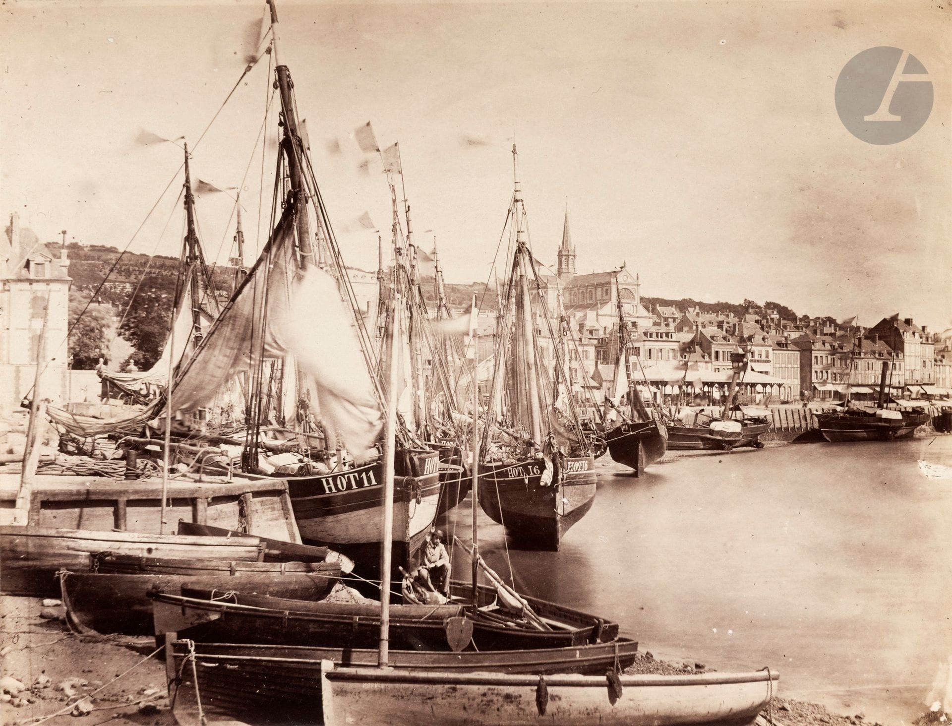 Paul Marès (1825-1900)
Port and Notre-Dame-Des-Victoires church. Trouville, c. 1860.
Albumen print from a glass negative, mounted on card.
19.7 x 25.5 cm