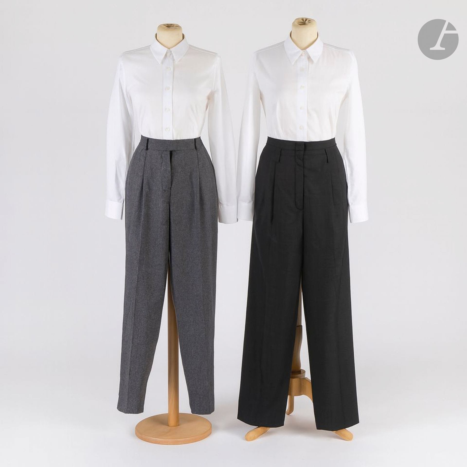 HERMÈS PARIS
Two pairs of pants, one in grey wool and the other in grey flannel. S.42 indicated 
(sale stamp on claws)